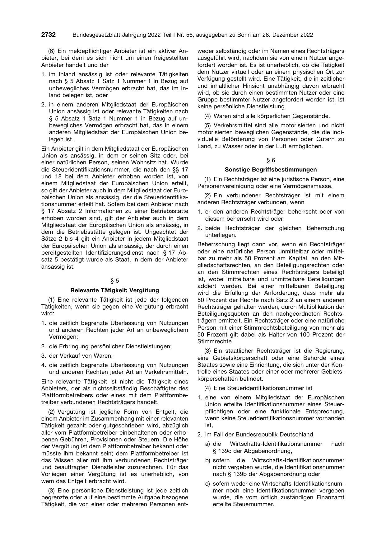 BGBl. 2022, Seite 2732 — Originalseite als Abbildung
