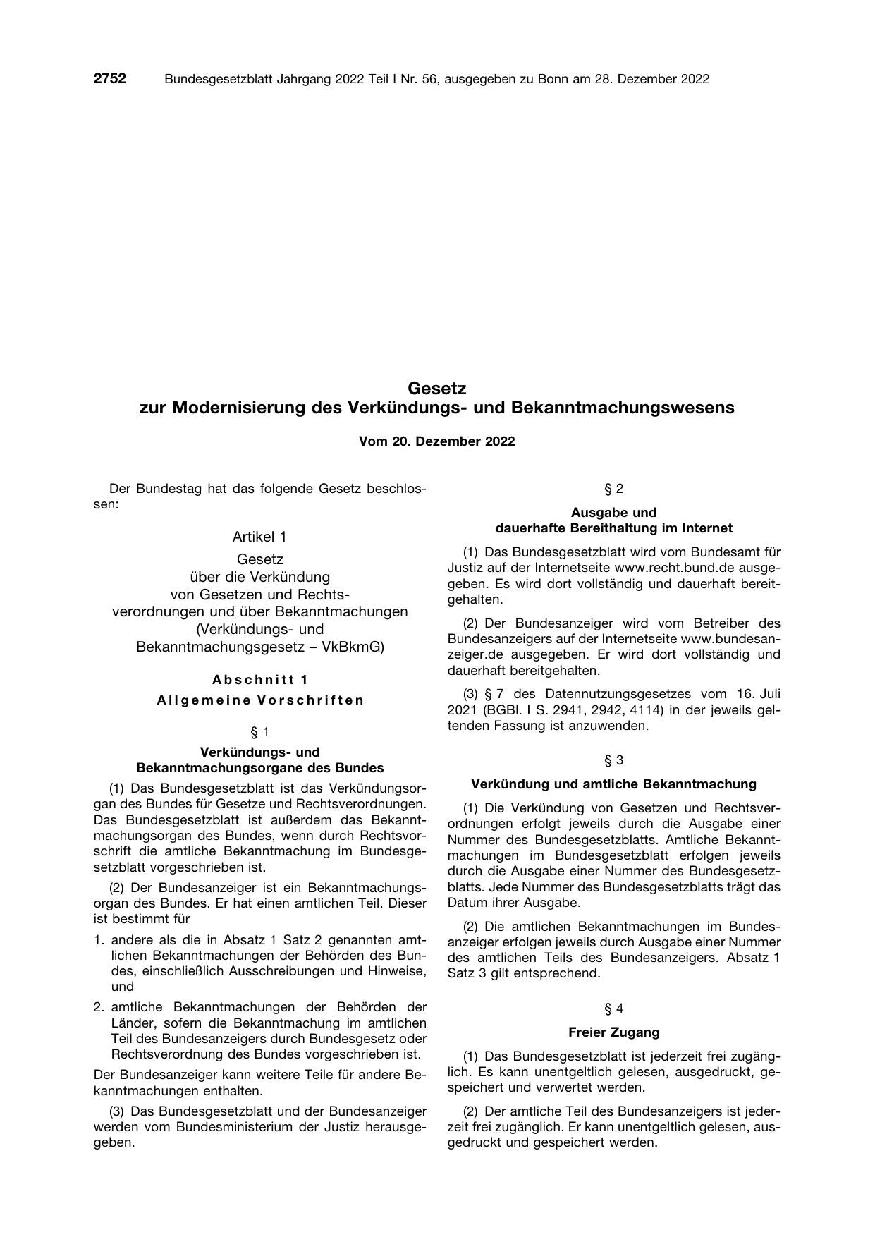 BGBl. 2022, Seite 2752 — Originalseite als Abbildung