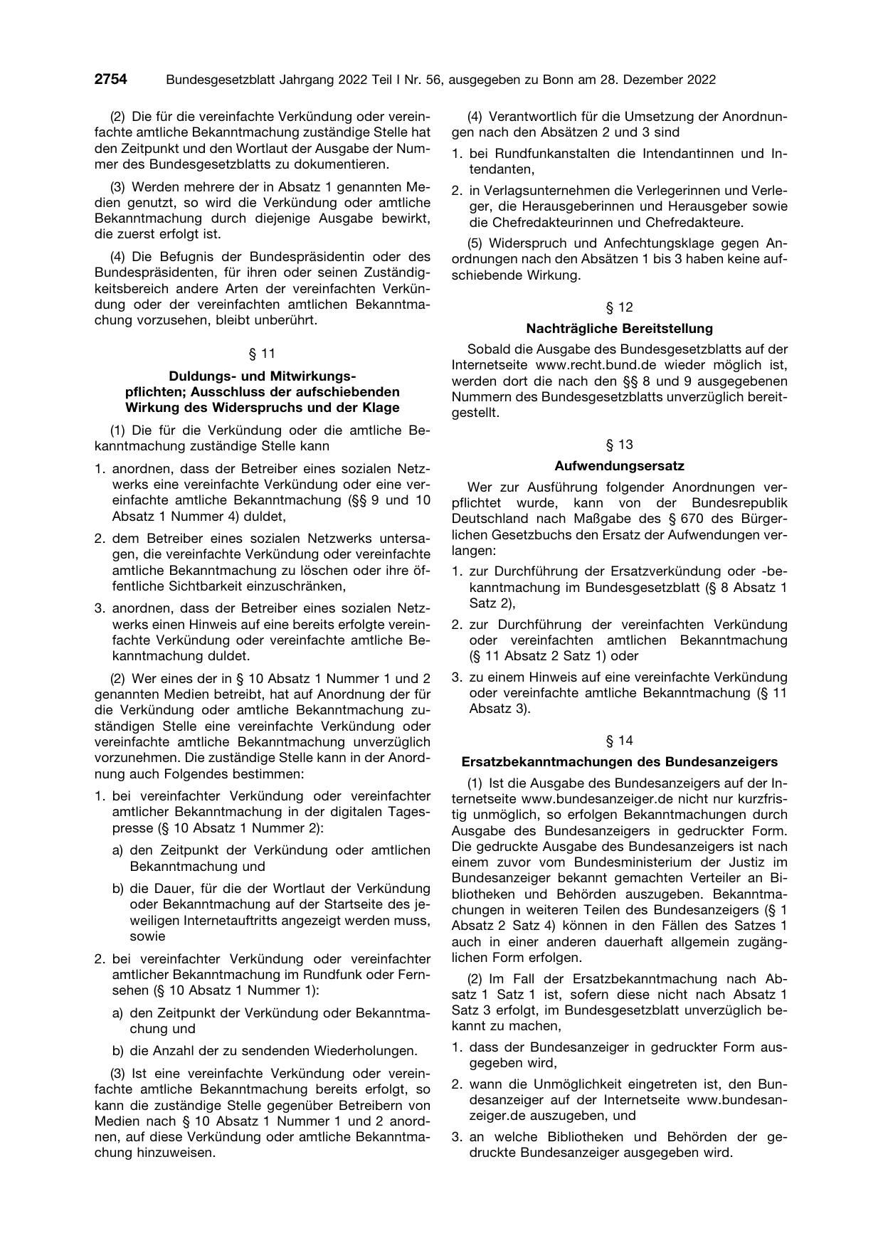 BGBl. 2022, Seite 2754 — Originalseite als Abbildung