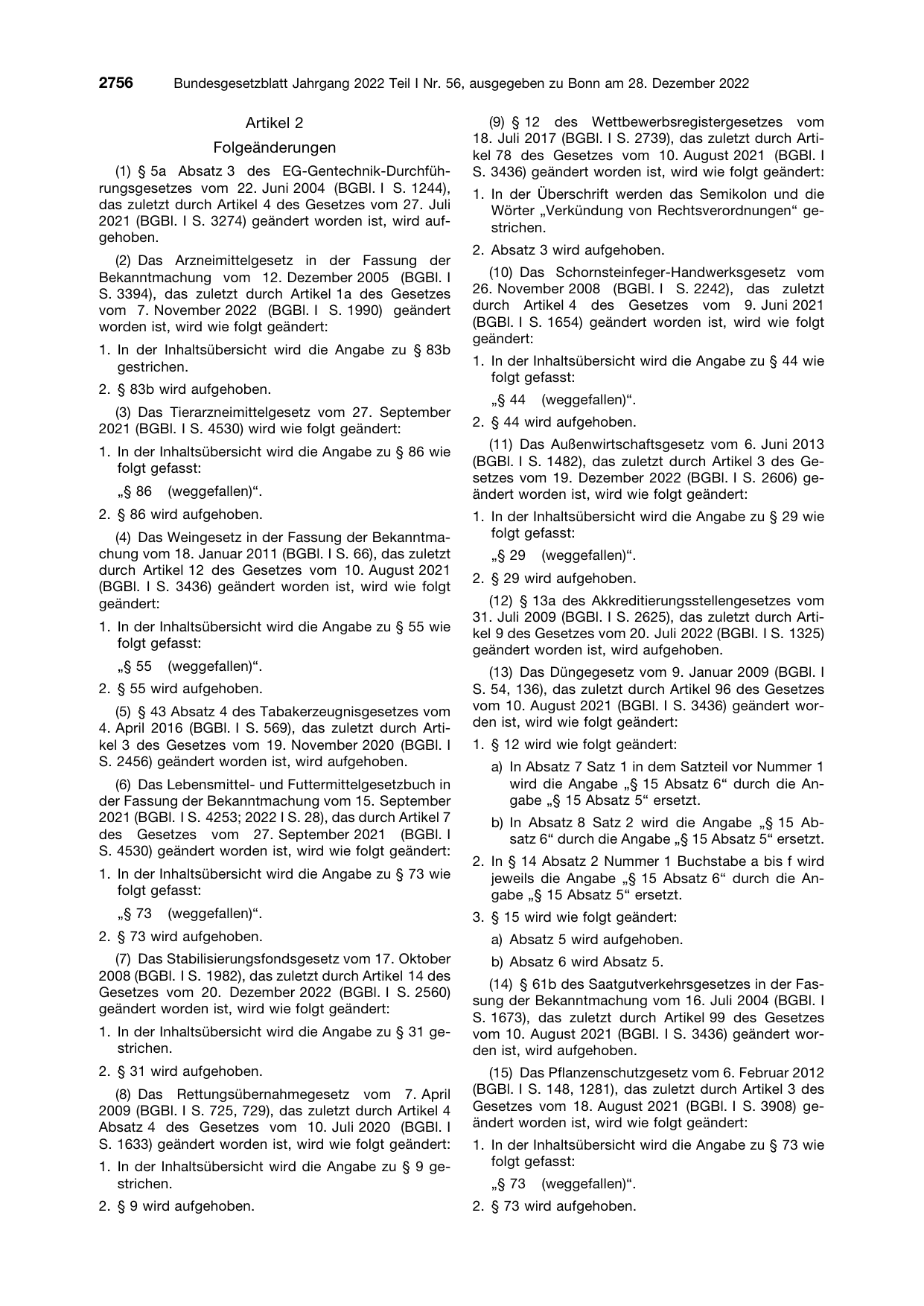 BGBl. 2022, Seite 2756 — Originalseite als Abbildung