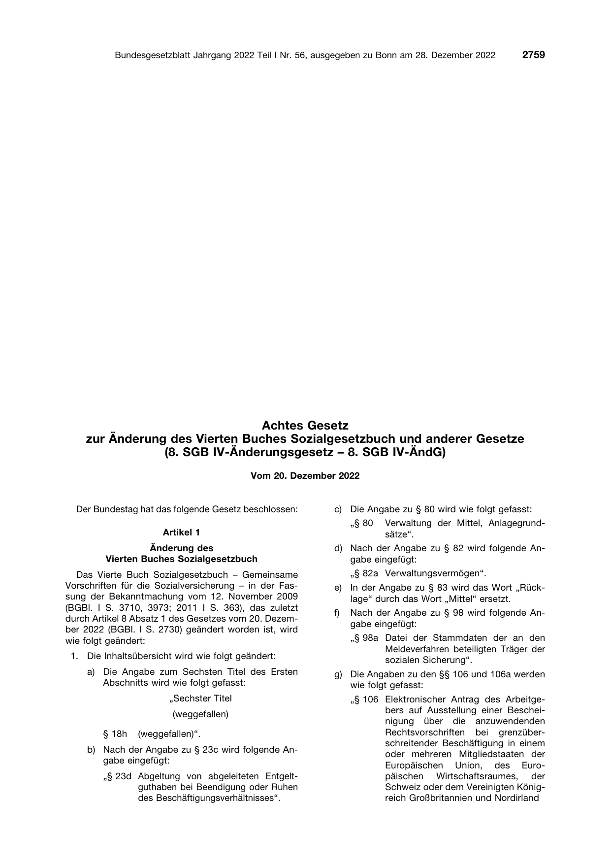 BGBl. 2022, Seite 2759 — Originalseite als Abbildung