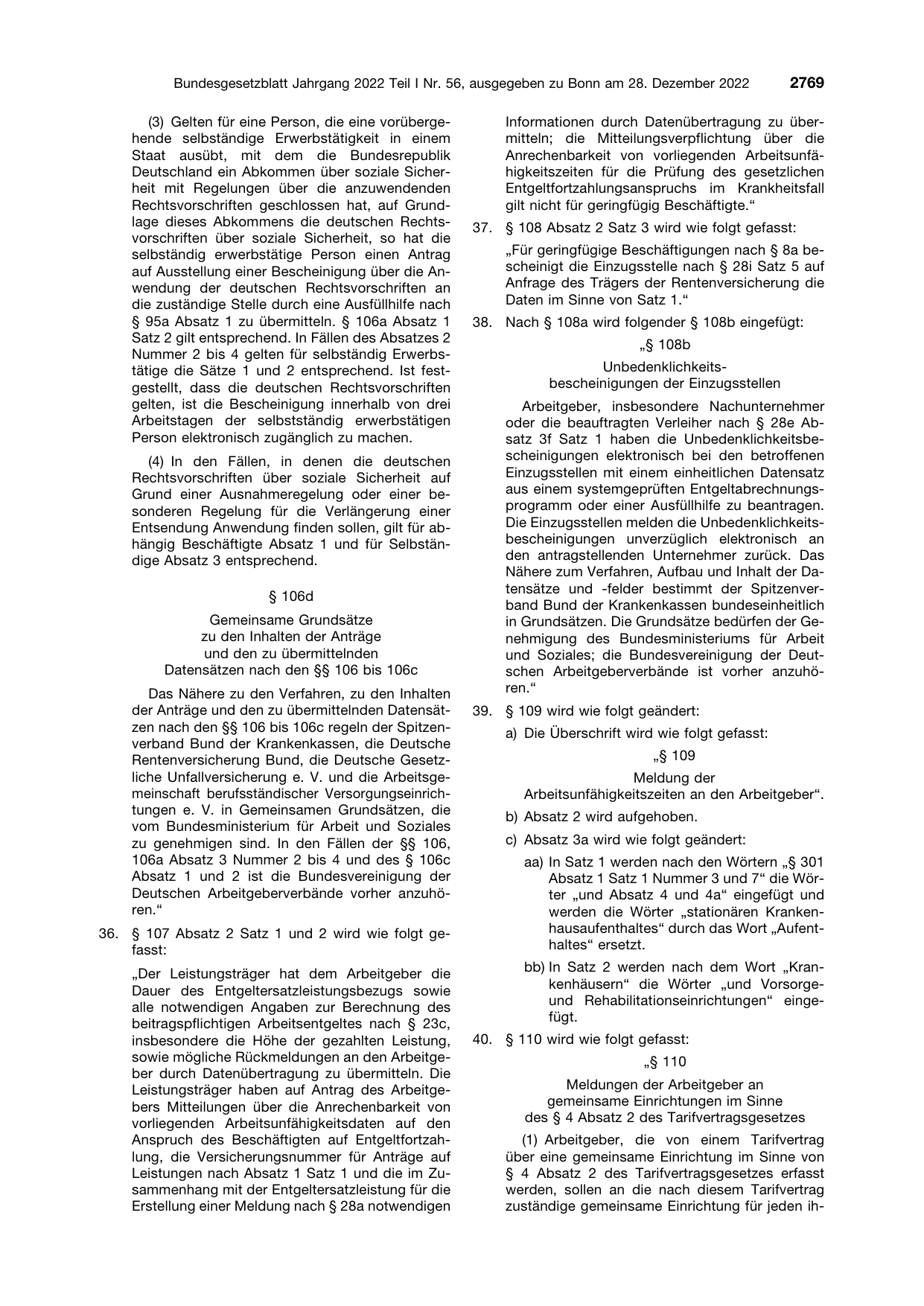 BGBl. 2022, Seite 2769 — Originalseite als Abbildung