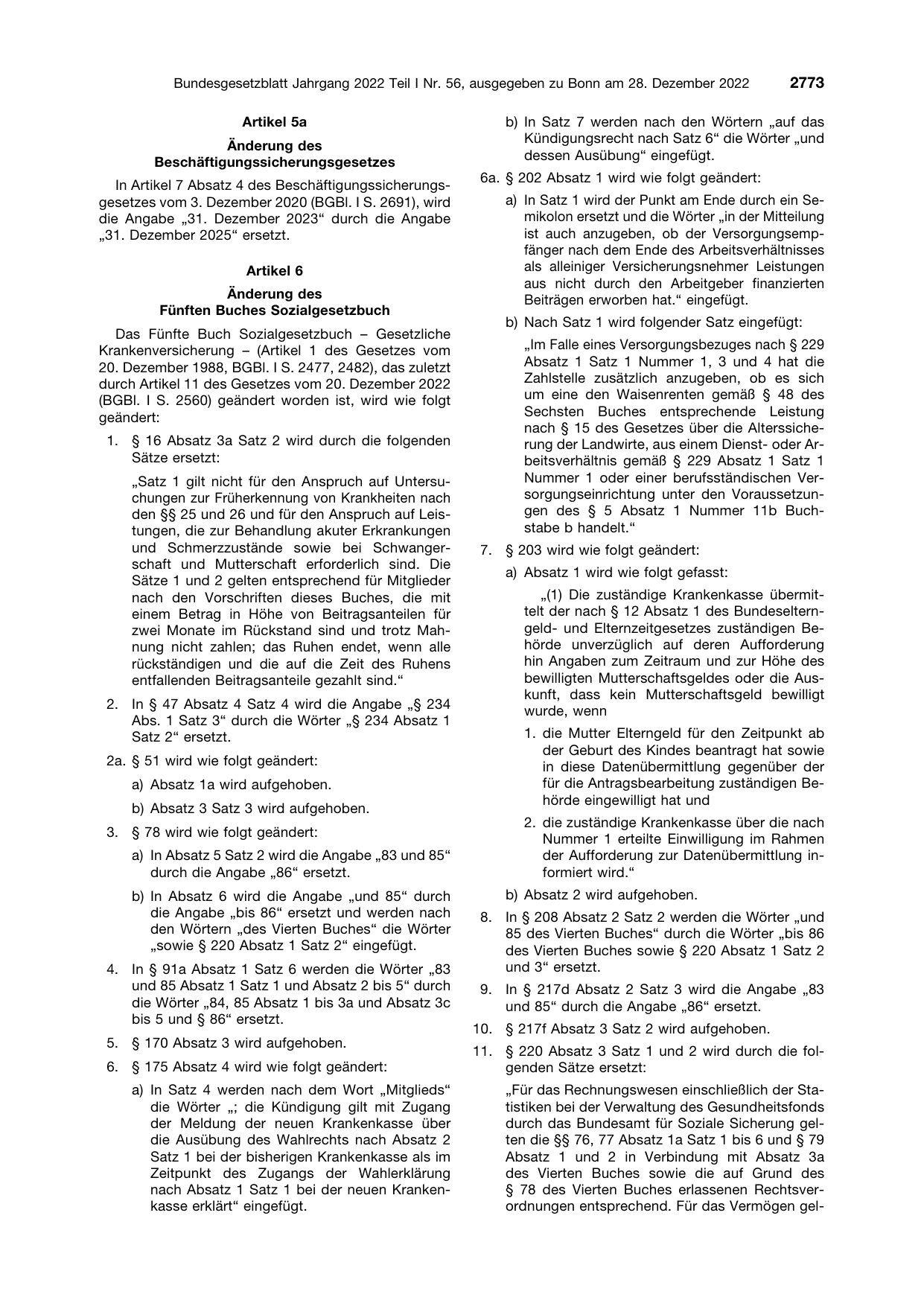 BGBl. 2022, Seite 2773 — Originalseite als Abbildung