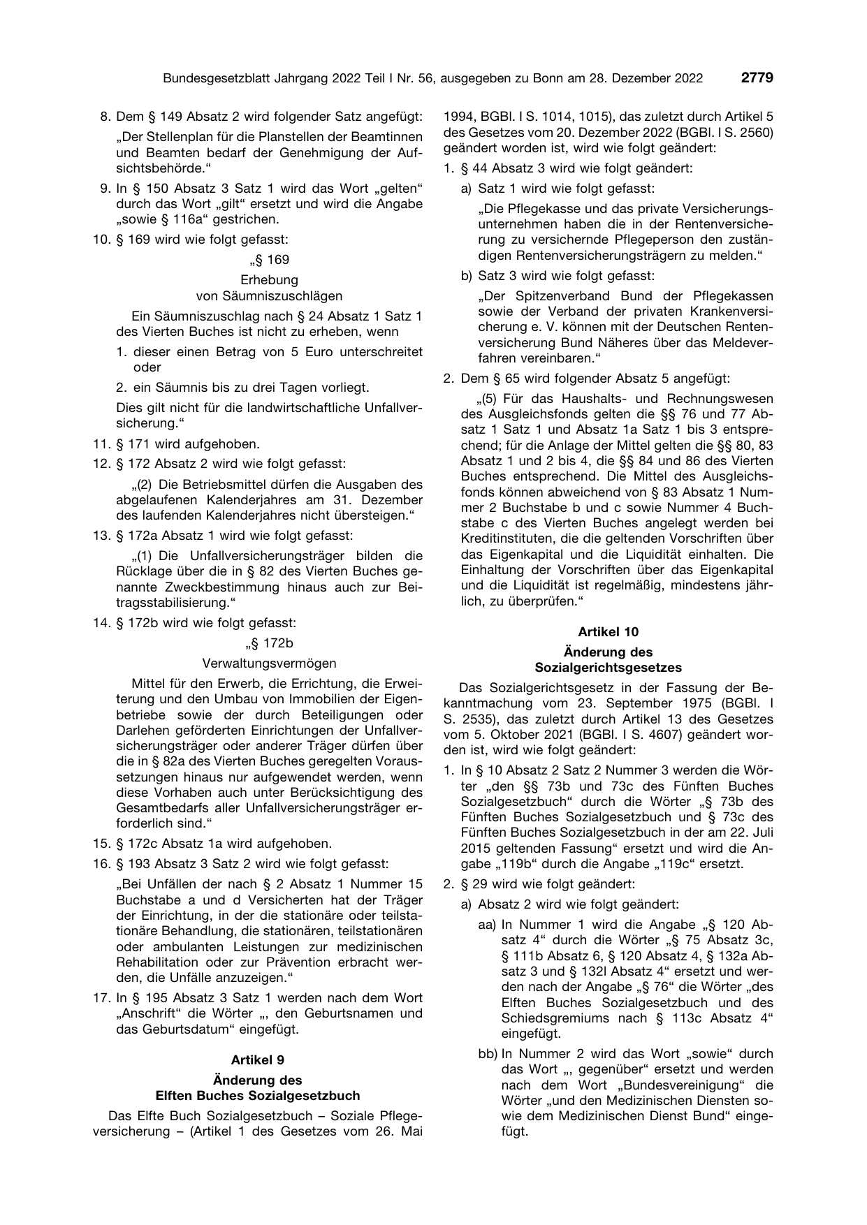 BGBl. 2022, Seite 2779 — Originalseite als Abbildung