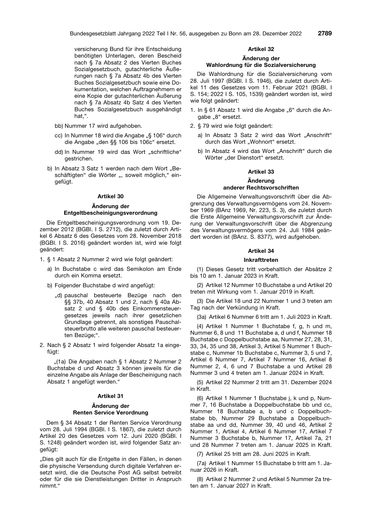 BGBl. 2022, Seite 2789 — Originalseite als Abbildung