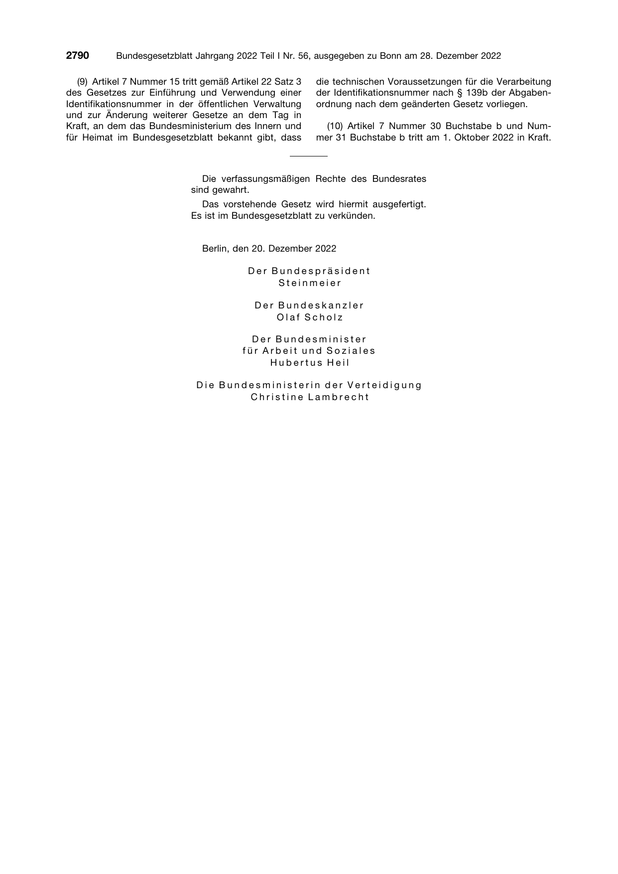 BGBl. 2022, Seite 2790 — Originalseite als Abbildung