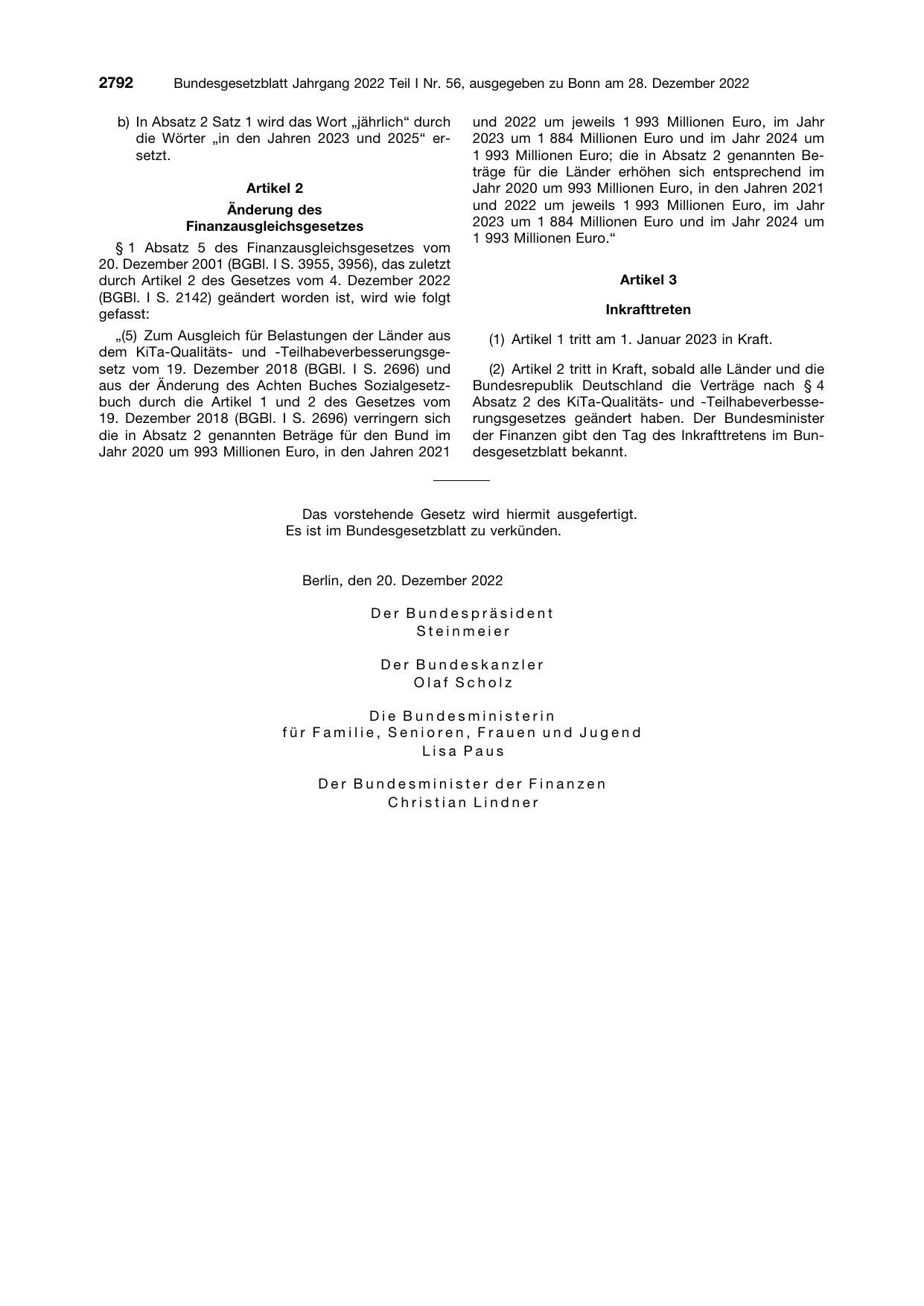 BGBl. 2022, Seite 2792 — Originalseite als Abbildung