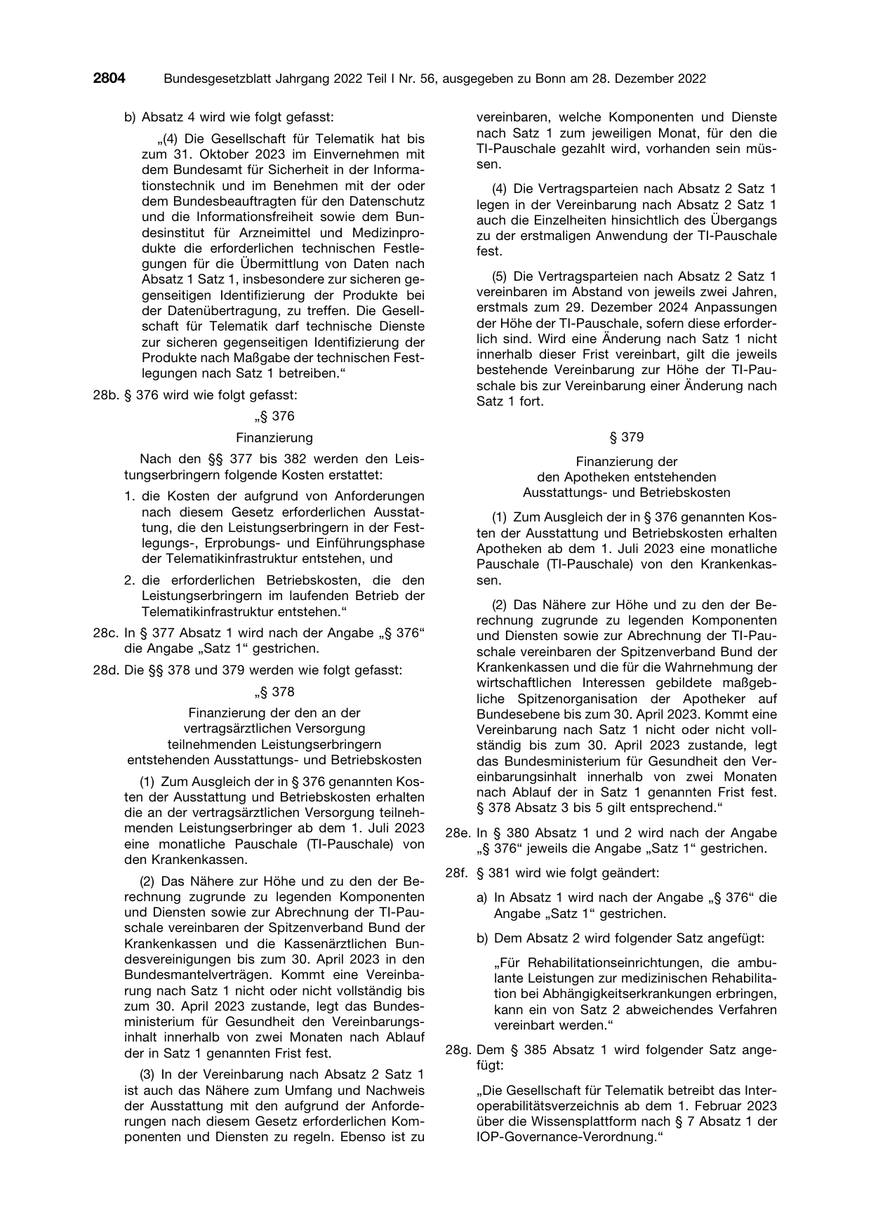 BGBl. 2022, Seite 2804 — Originalseite als Abbildung