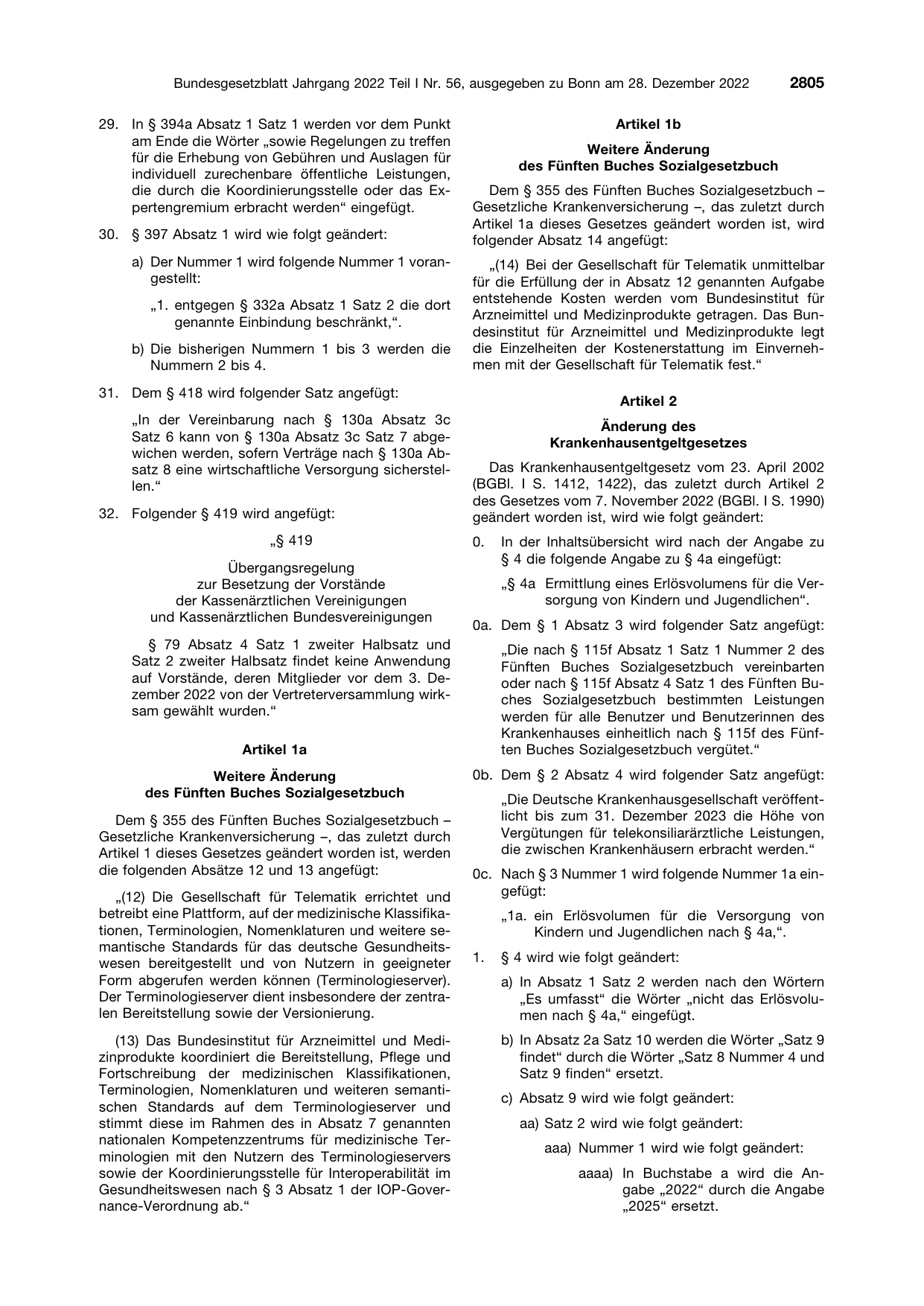 BGBl. 2022, Seite 2805 — Originalseite als Abbildung