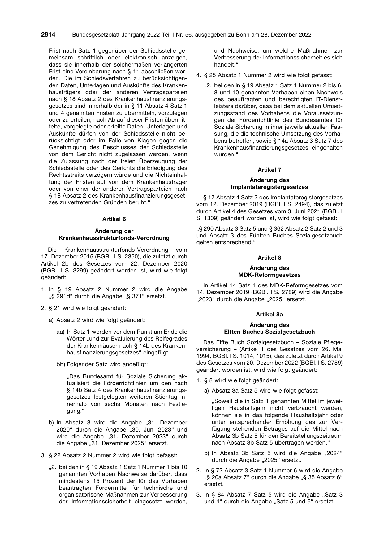 BGBl. 2022, Seite 2814 — Originalseite als Abbildung