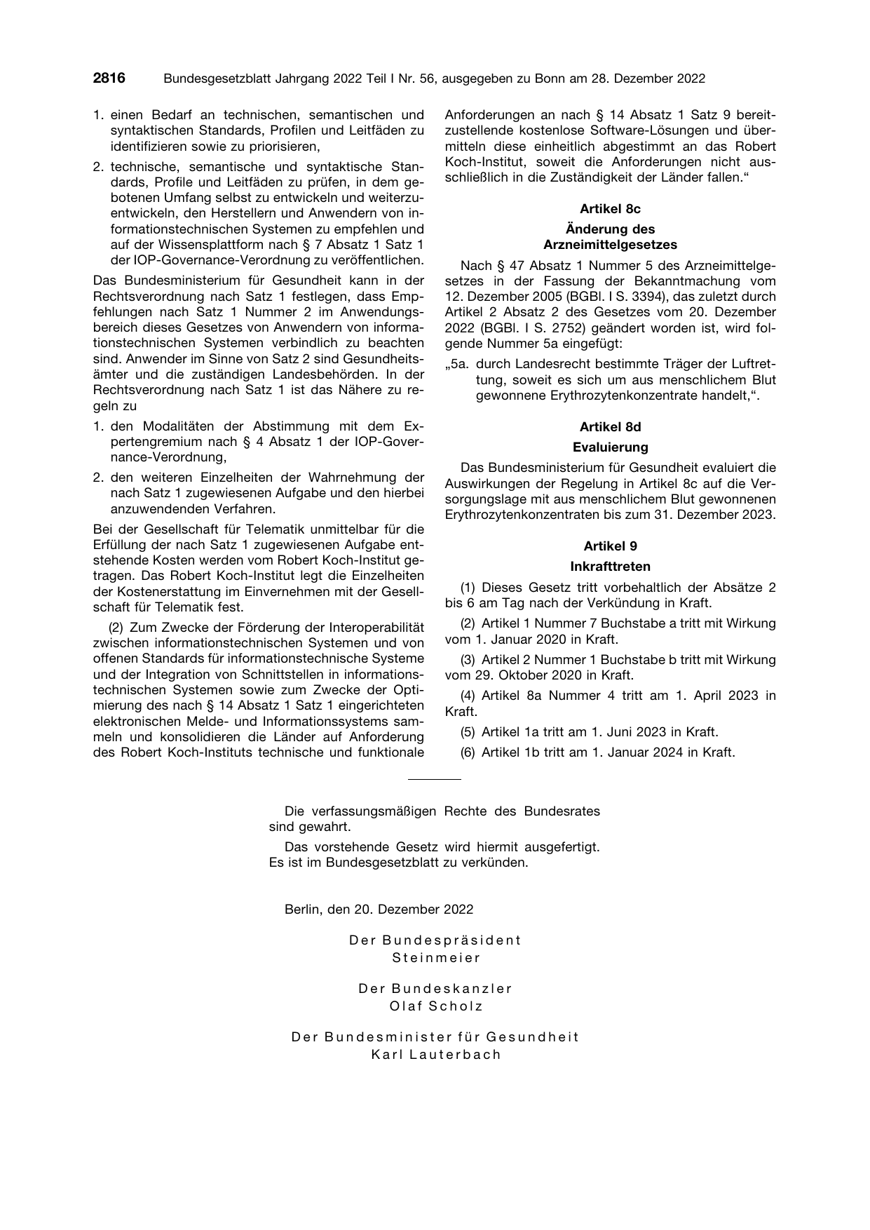 BGBl. 2022, Seite 2816 — Originalseite als Abbildung