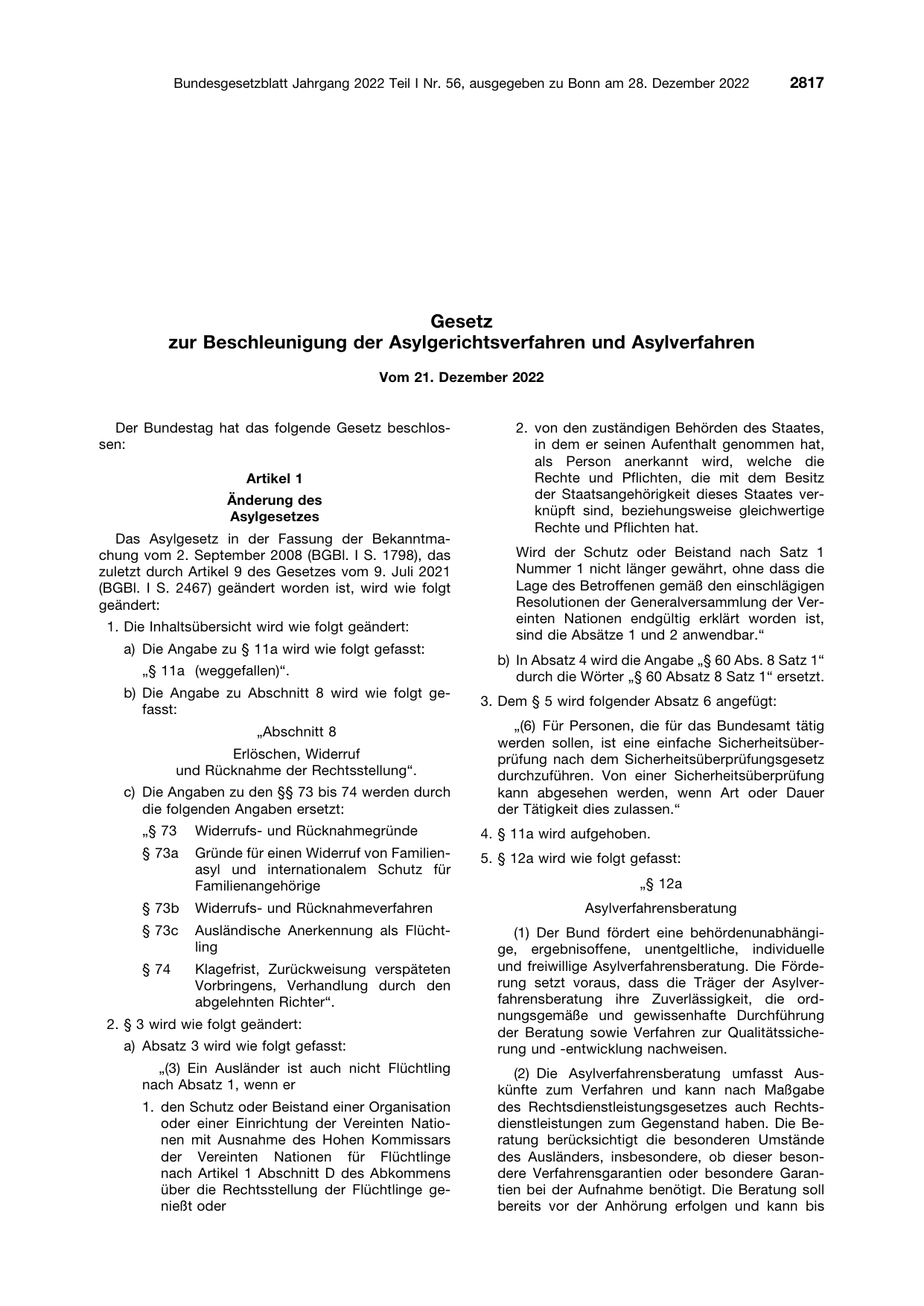 BGBl. 2022, Seite 2817 — Originalseite als Abbildung