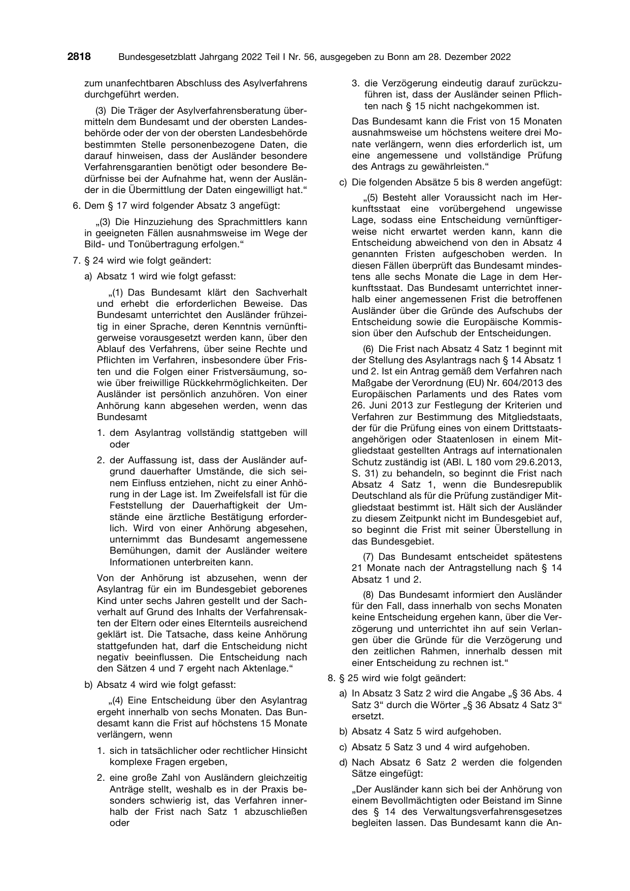 BGBl. 2022, Seite 2818 — Originalseite als Abbildung