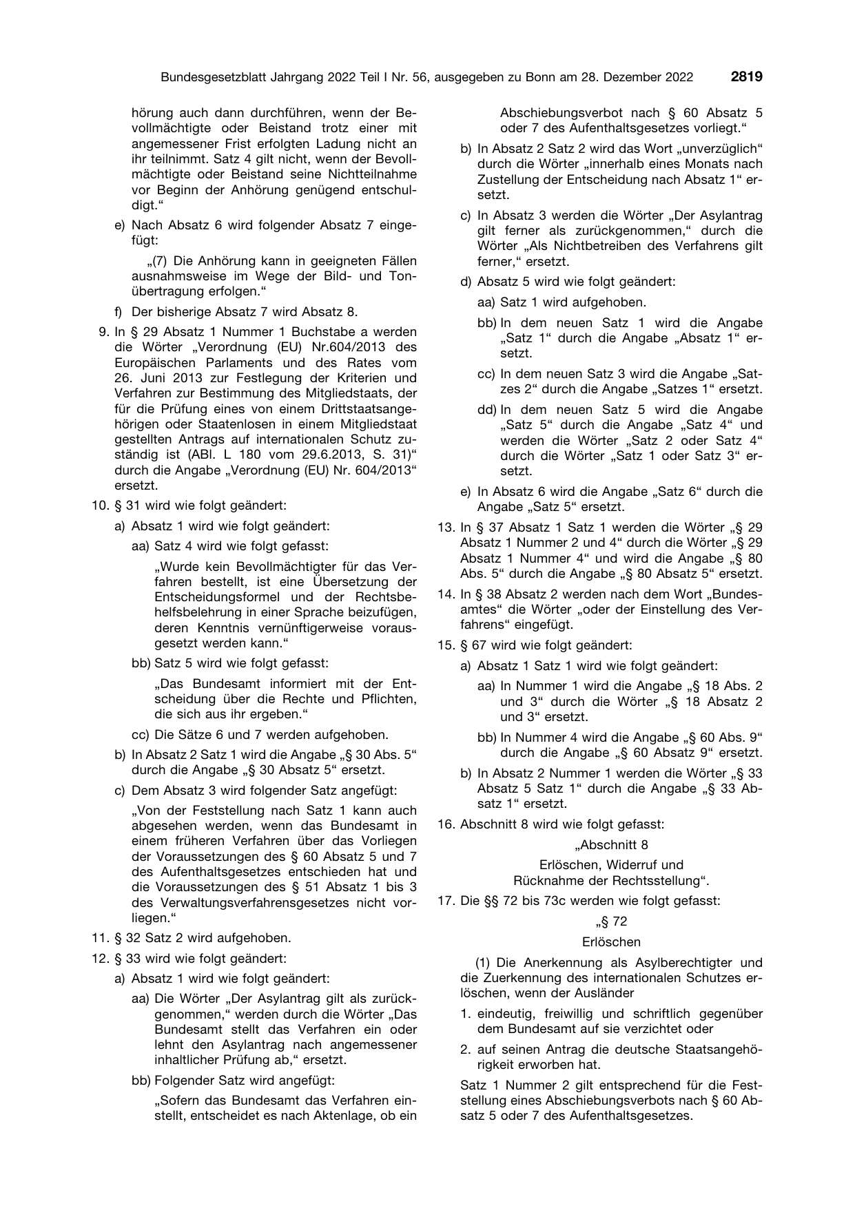 BGBl. 2022, Seite 2819 — Originalseite als Abbildung