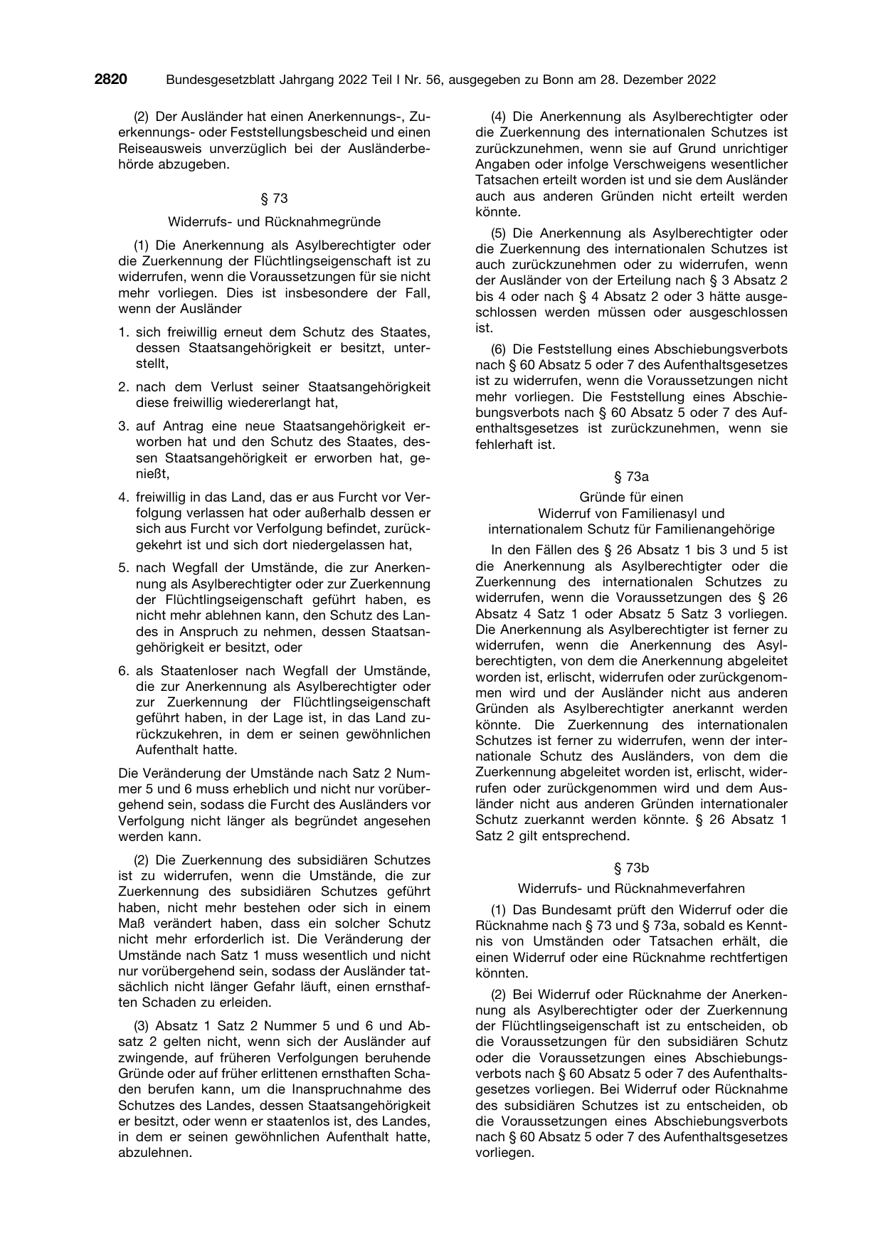 BGBl. 2022, Seite 2820 — Originalseite als Abbildung