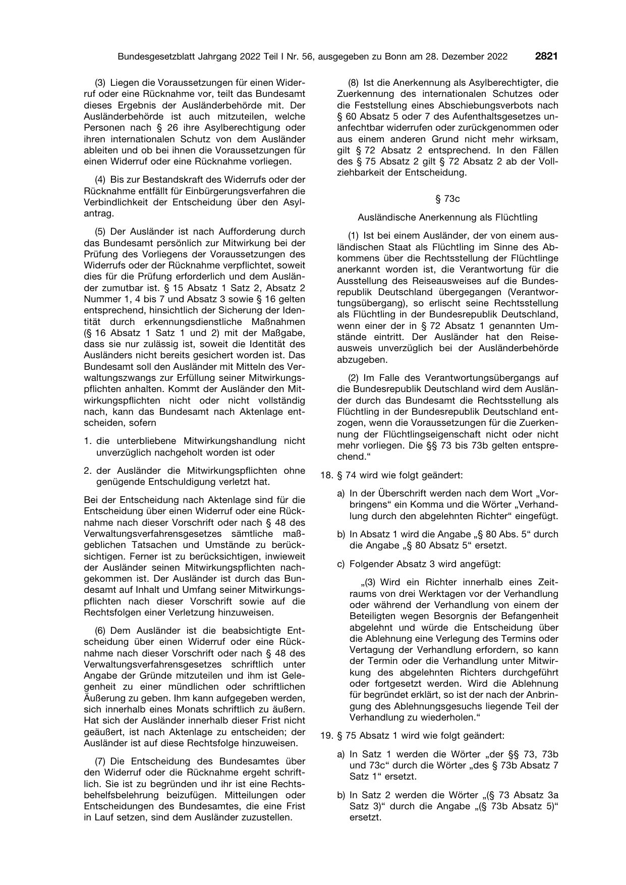 BGBl. 2022, Seite 2821 — Originalseite als Abbildung