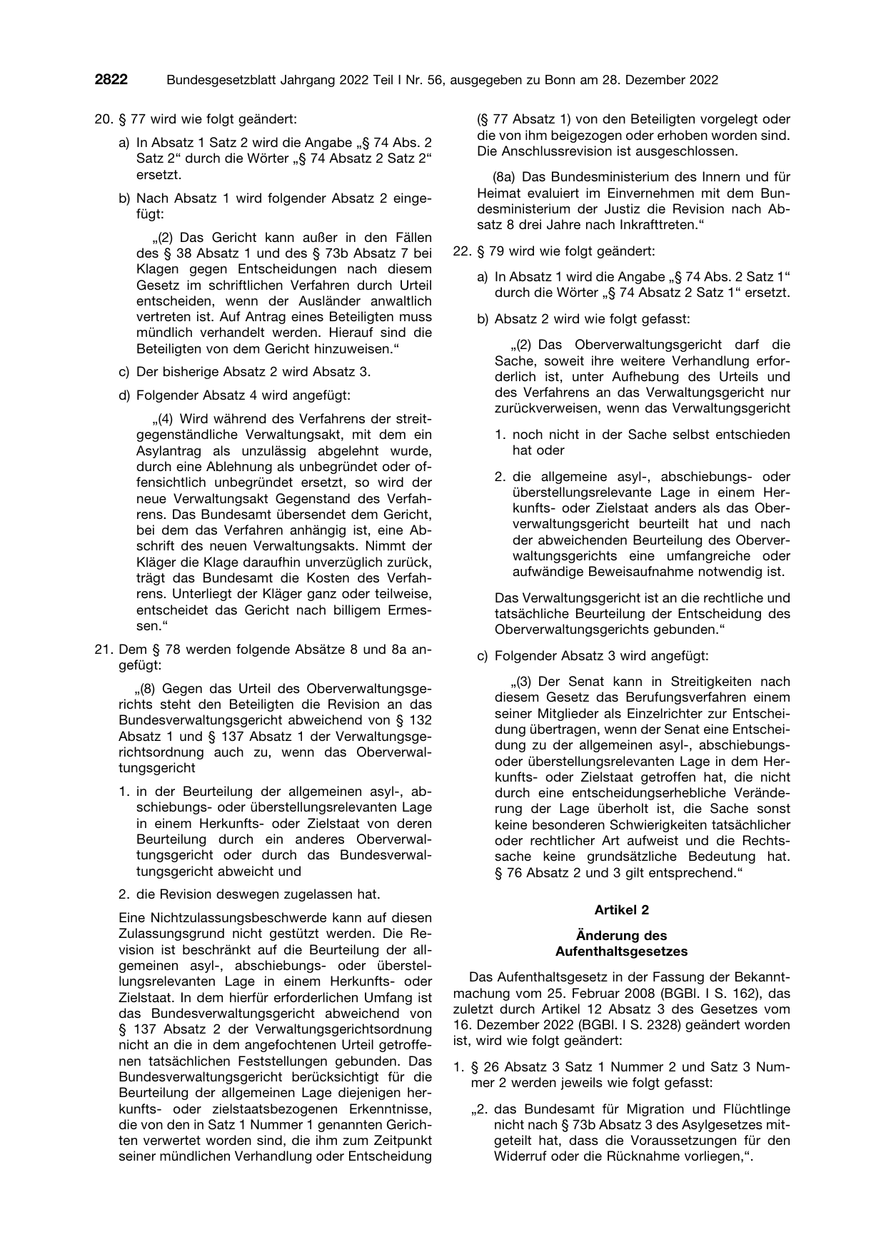 BGBl. 2022, Seite 2822 — Originalseite als Abbildung