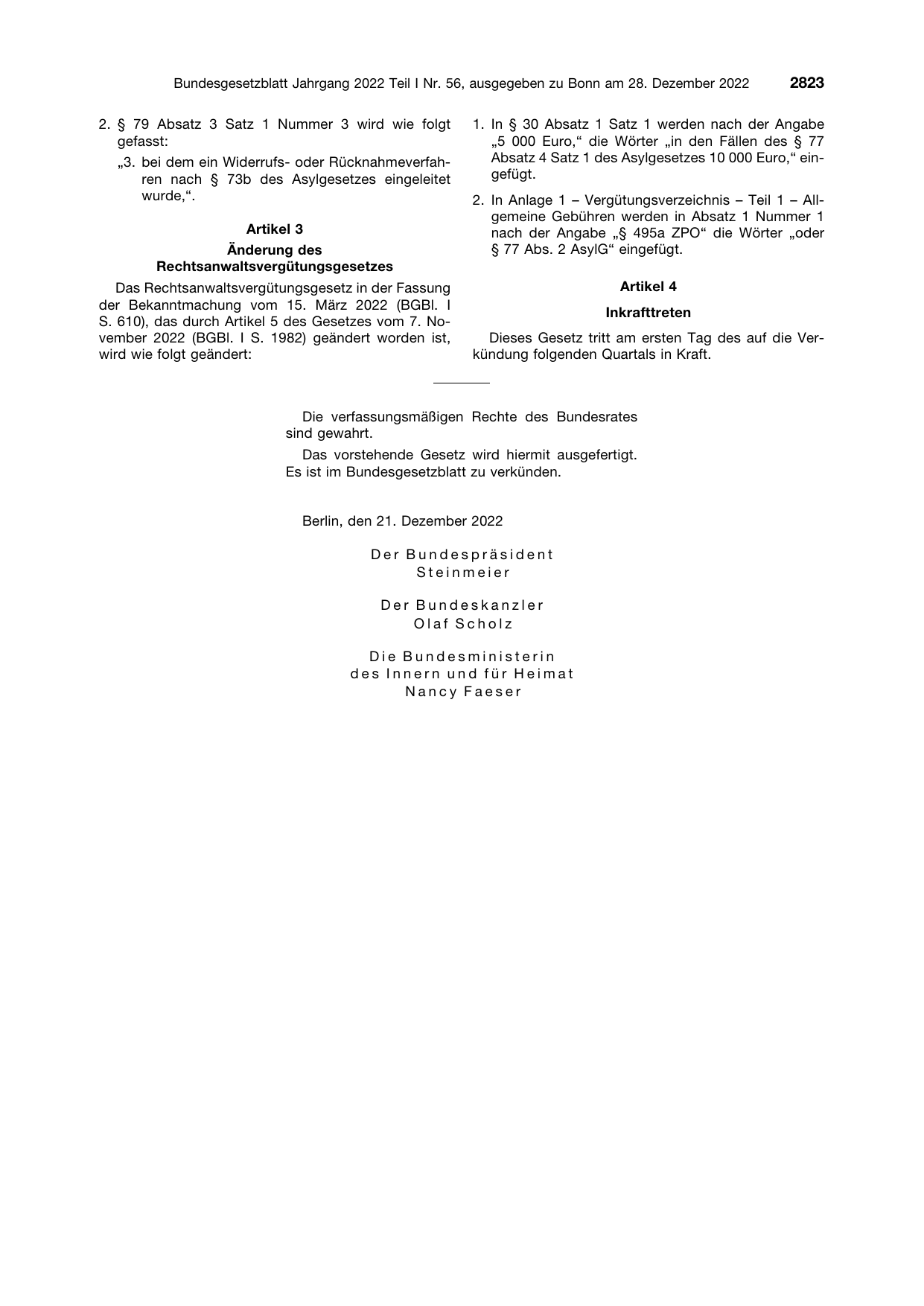 BGBl. 2022, Seite 2823 — Originalseite als Abbildung