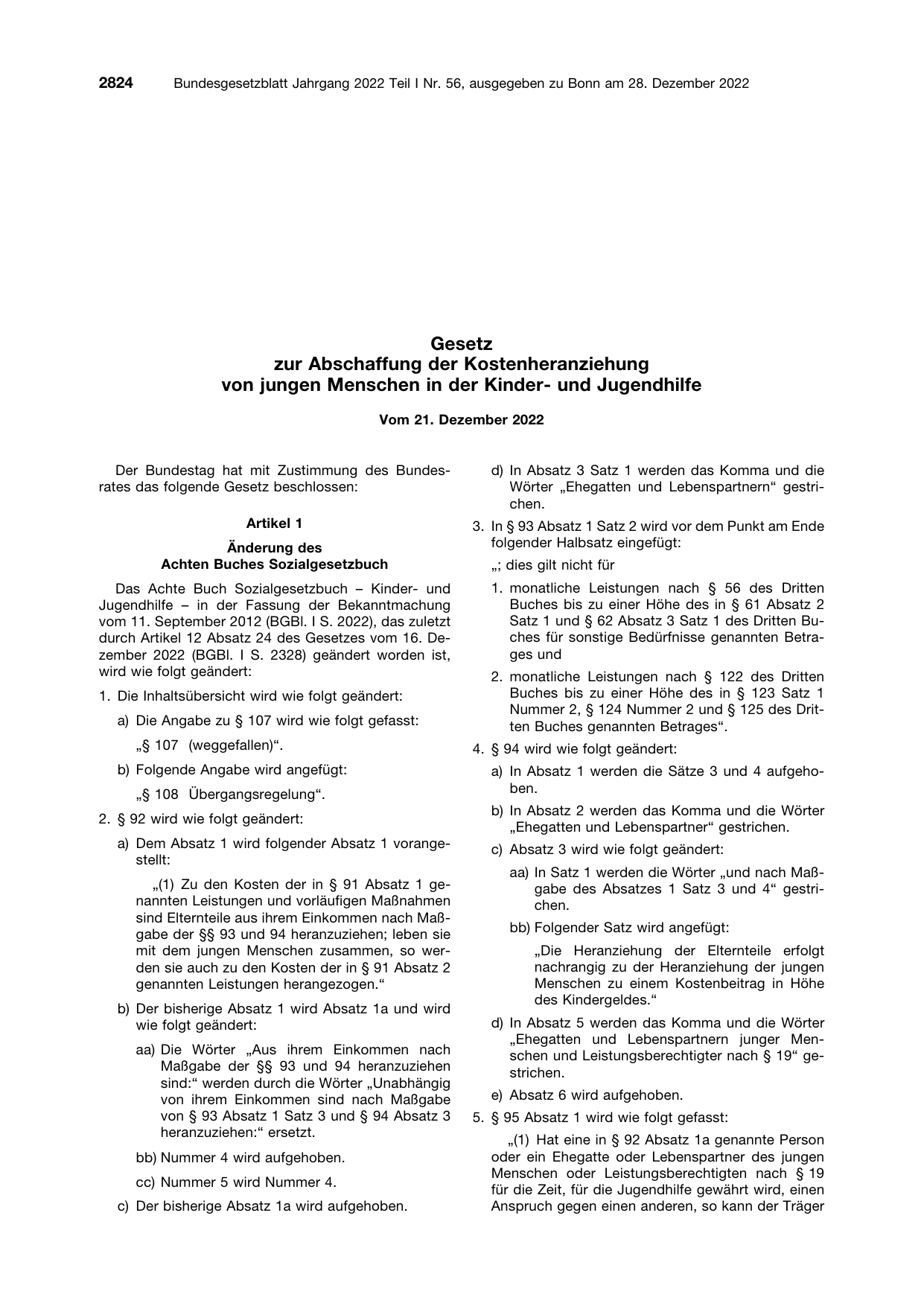 BGBl. 2022, Seite 2824 — Originalseite als Abbildung