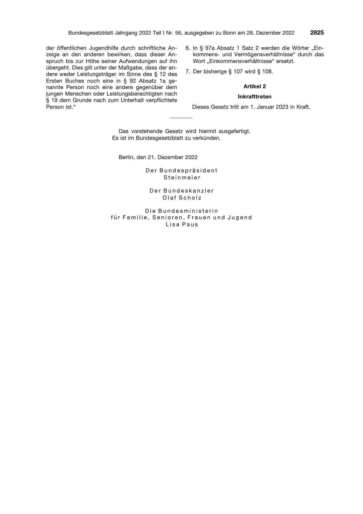 BGBl. 2022, Seite 2825 — Originalseite als Abbildung
