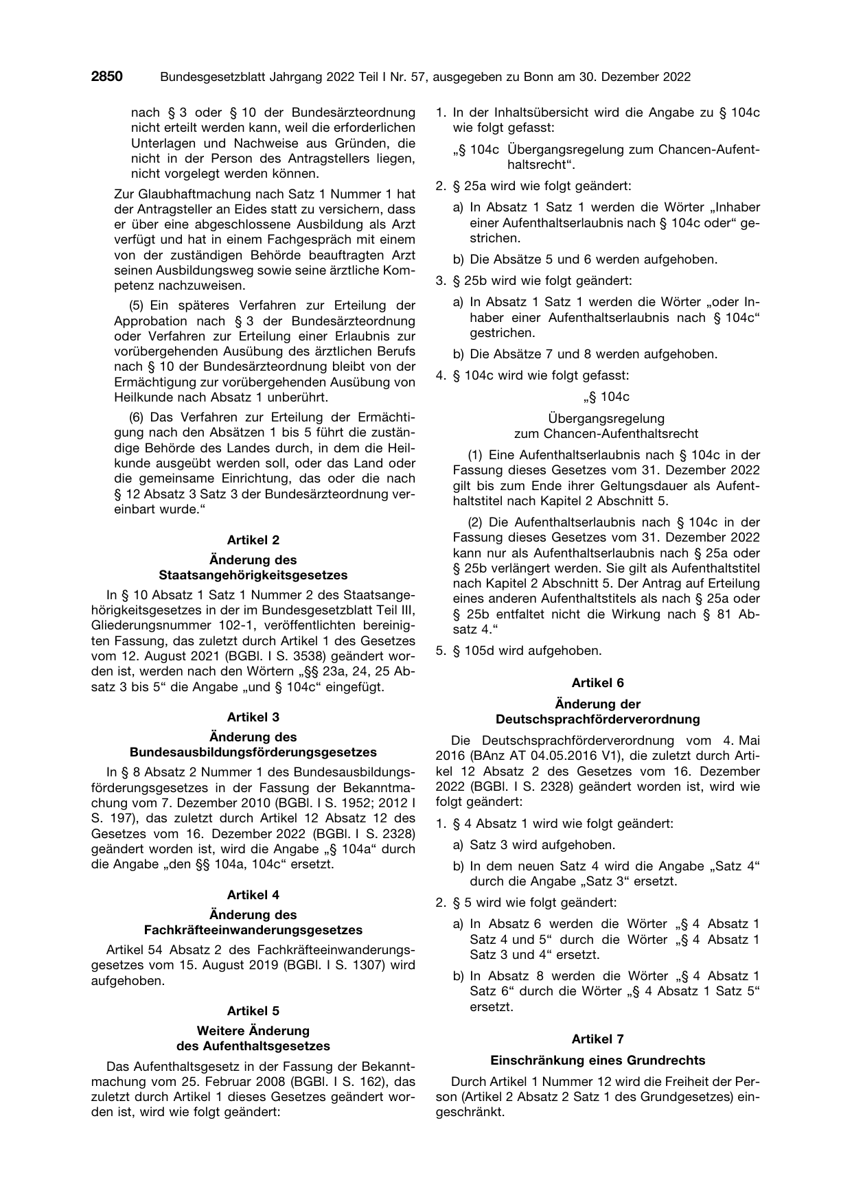 BGBl. 2022, Seite 2850 — Originalseite als Abbildung