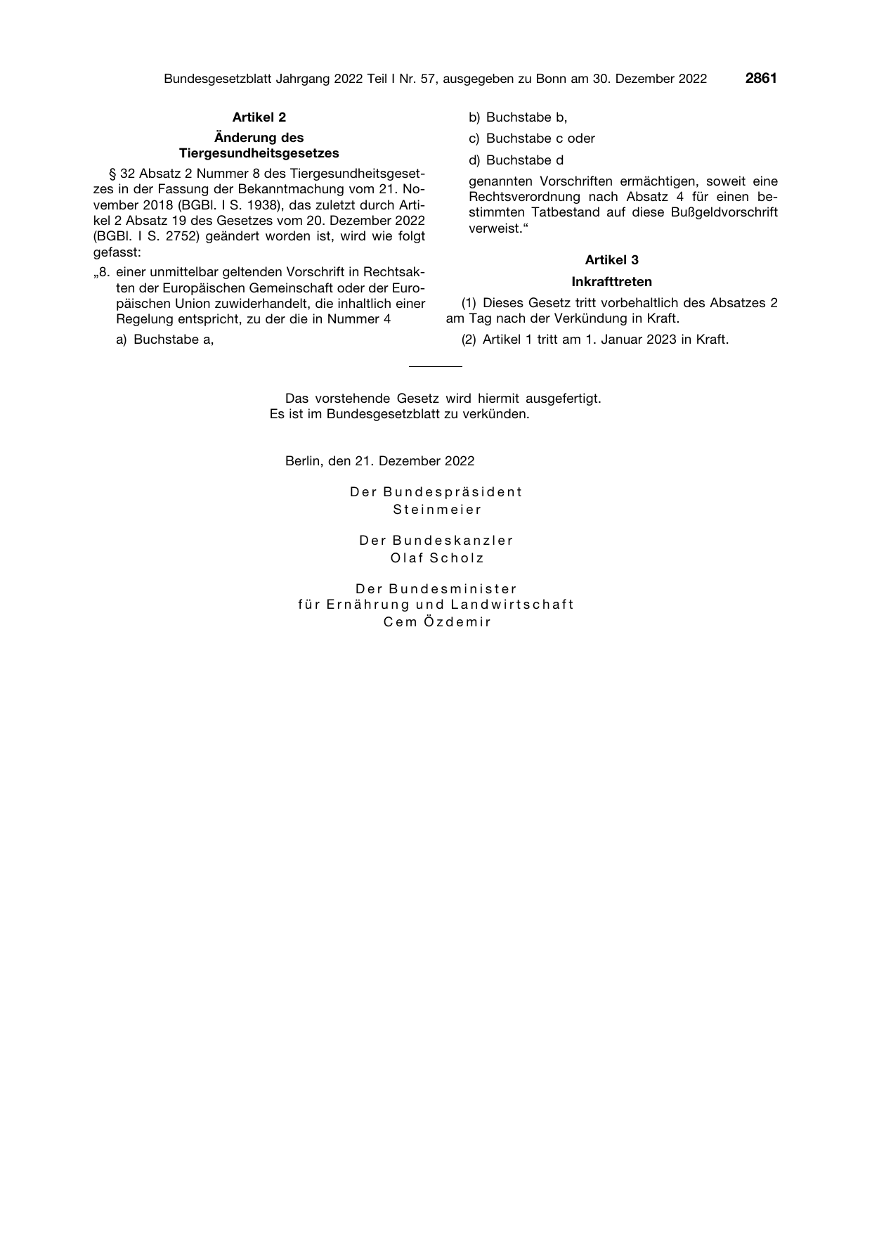 BGBl. 2022, Seite 2861 — Originalseite als Abbildung