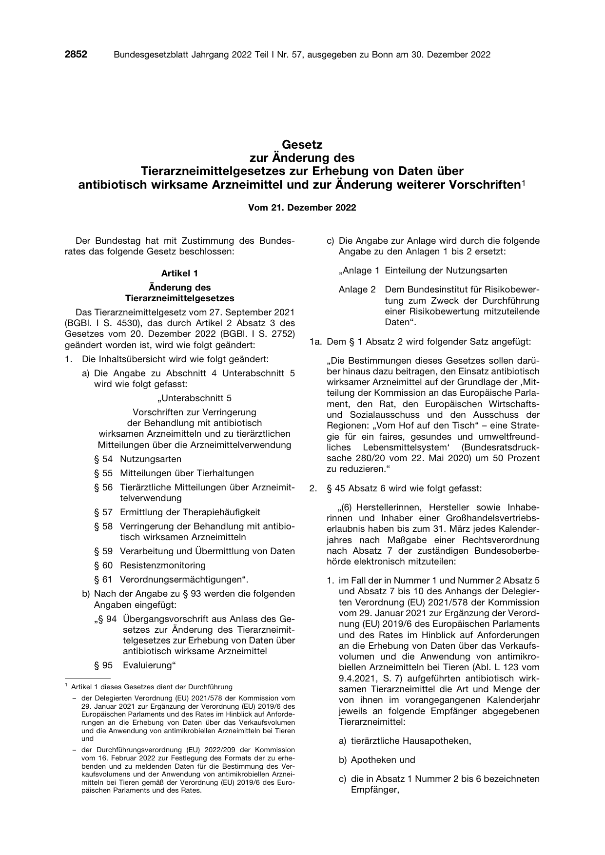 BGBl. 2022, Seite 2852 — Originalseite als Abbildung
