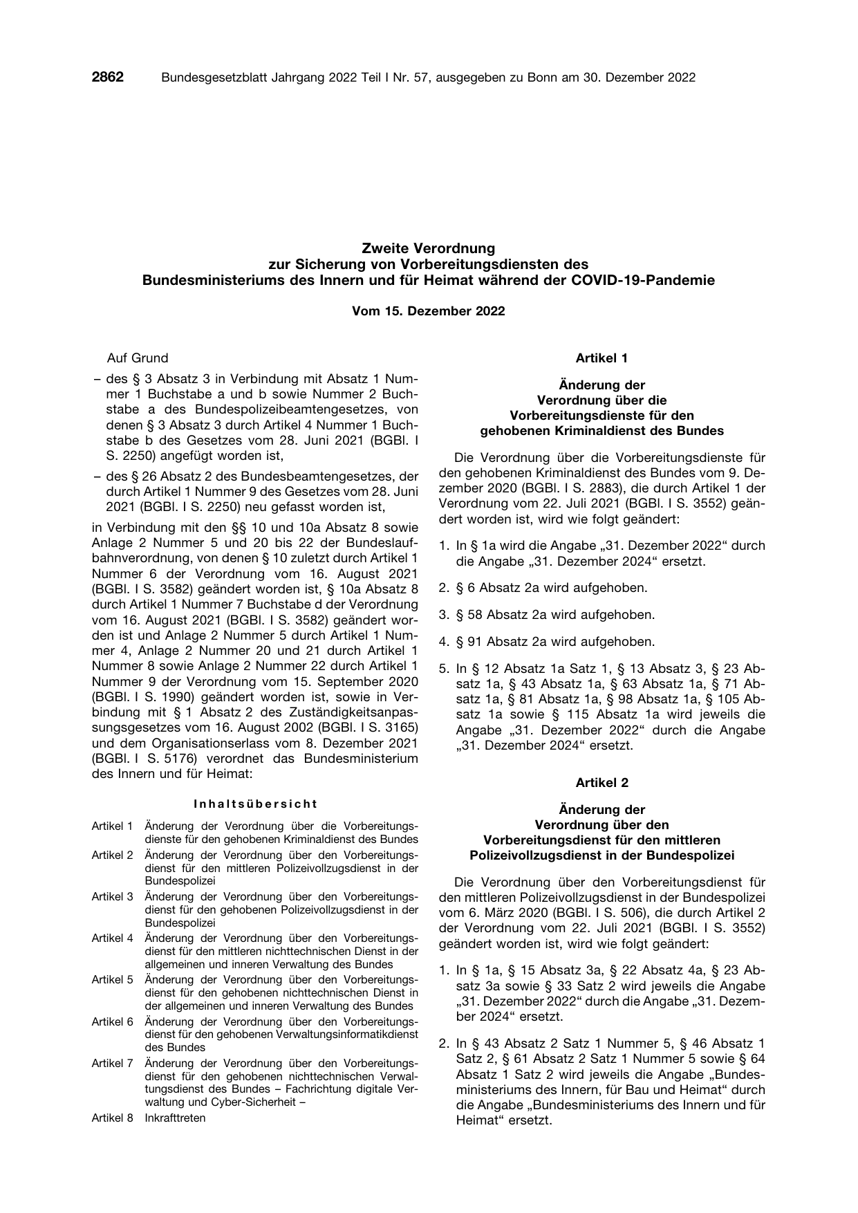 BGBl. 2022, Seite 2862 — Originalseite als Abbildung