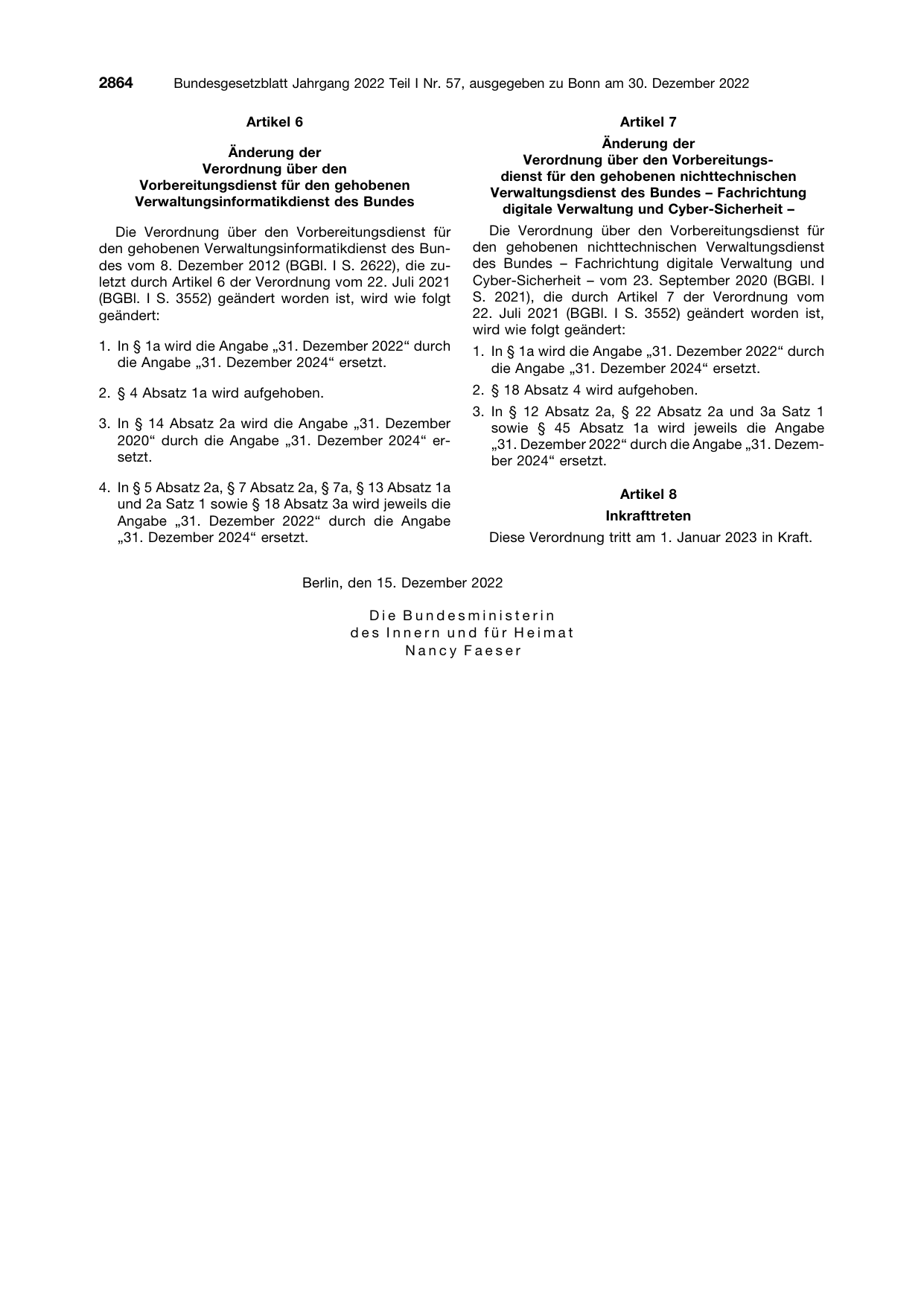 BGBl. 2022, Seite 2864 — Originalseite als Abbildung