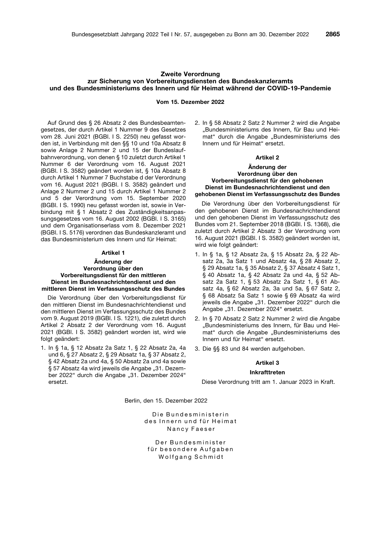 BGBl. 2022, Seite 2865 — Originalseite als Abbildung