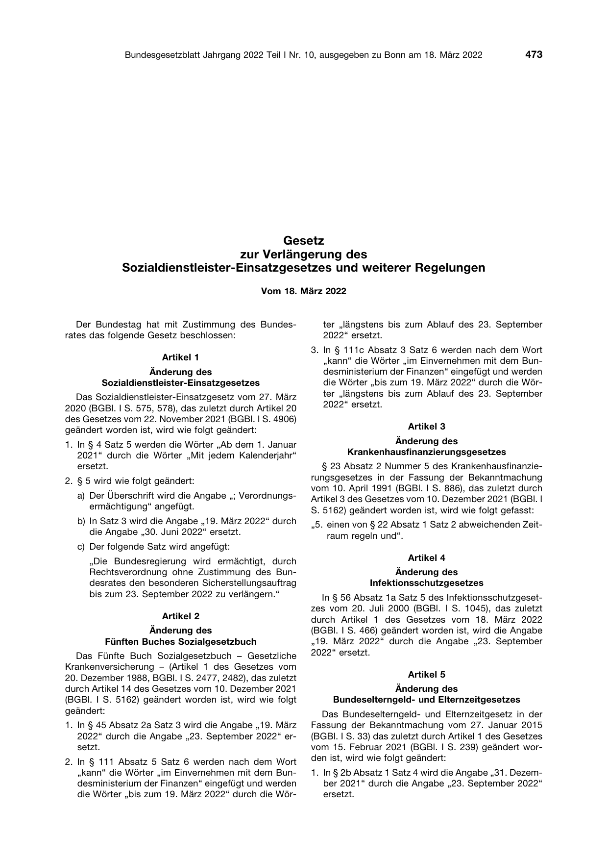 BGBl. 2022, Seite 473 — Originalseite als Abbildung