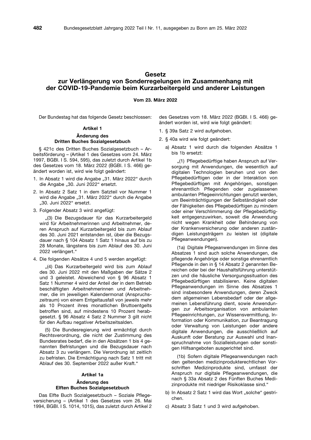 BGBl. 2022, Seite 482 — Originalseite als Abbildung