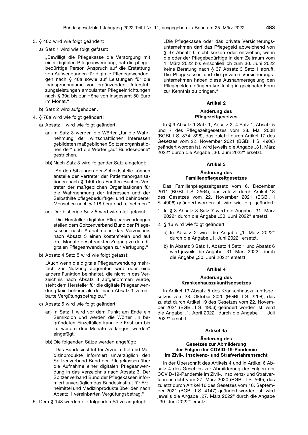 BGBl. 2022, Seite 483 — Originalseite als Abbildung