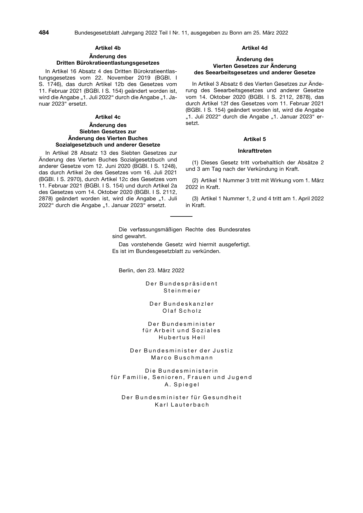 BGBl. 2022, Seite 484 — Originalseite als Abbildung
