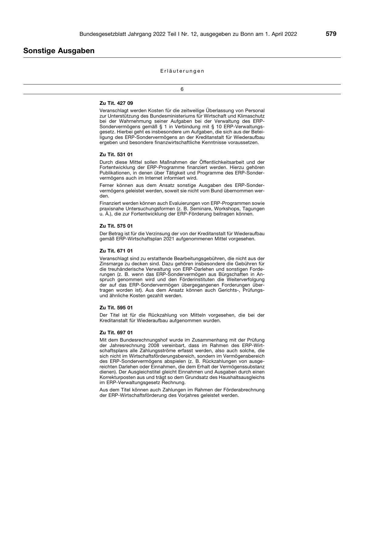 BGBl. 2022, Seite 579 — Originalseite als Abbildung