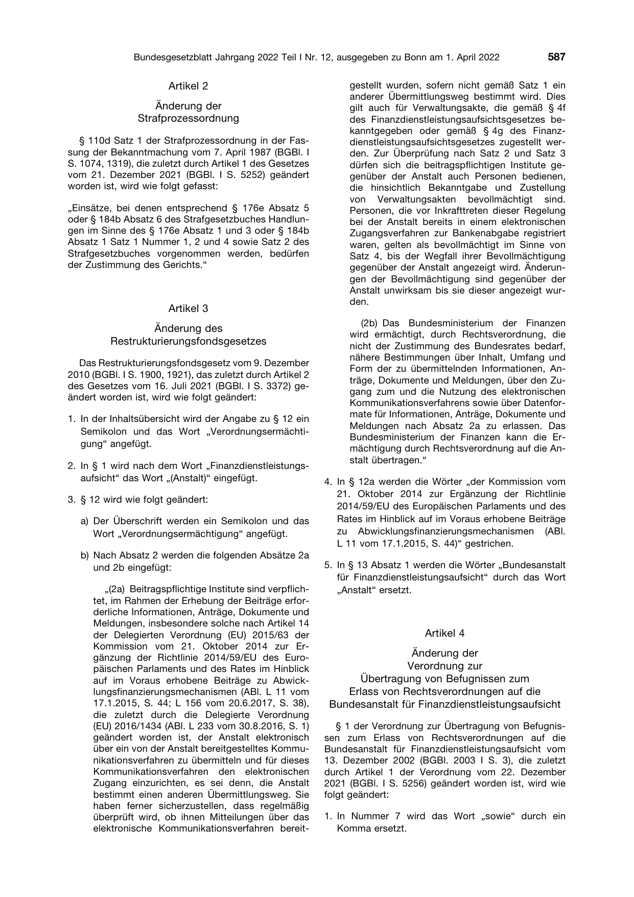 BGBl. 2022, Seite 587 — Originalseite als Abbildung
