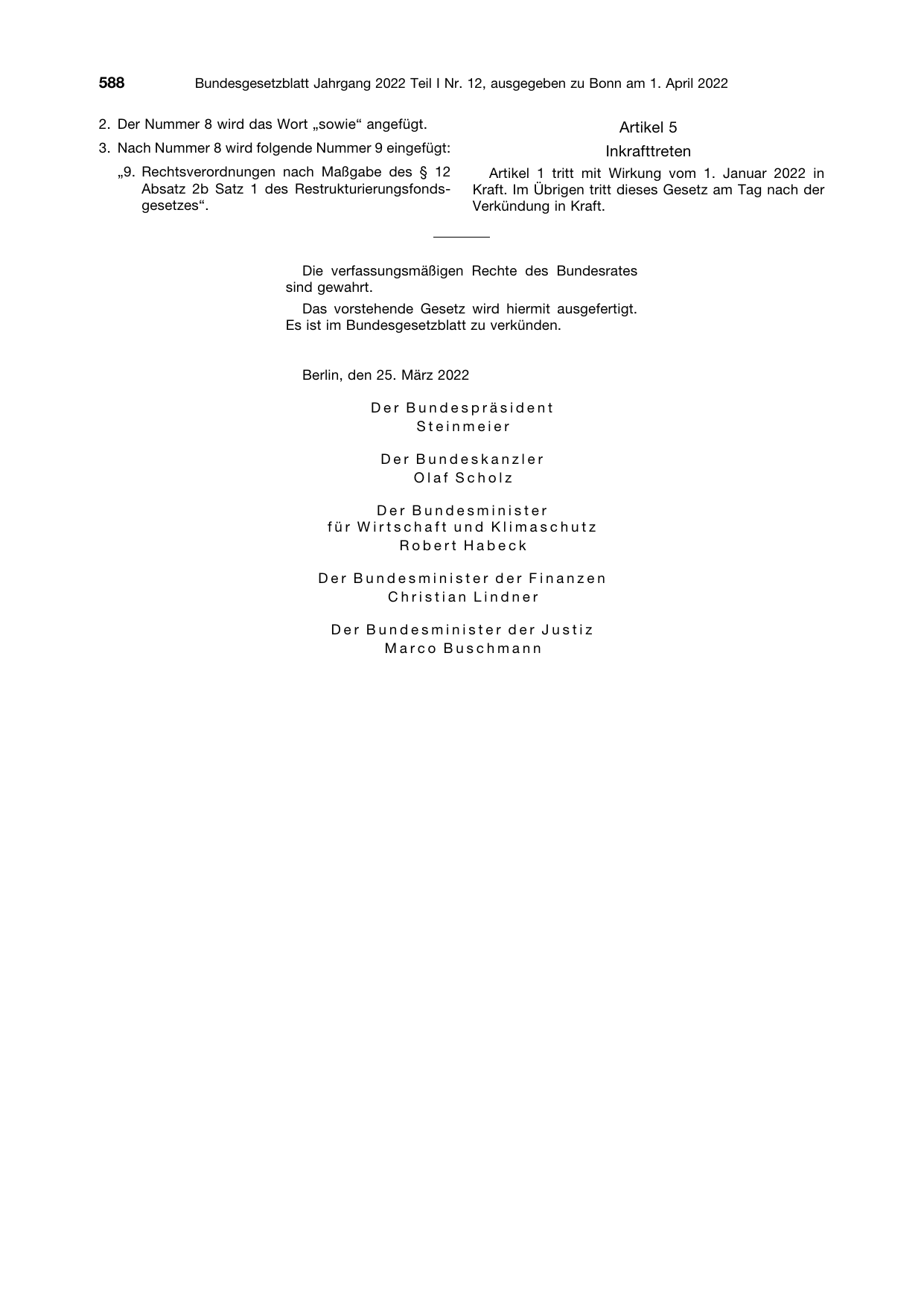 BGBl. 2022, Seite 588 — Originalseite als Abbildung