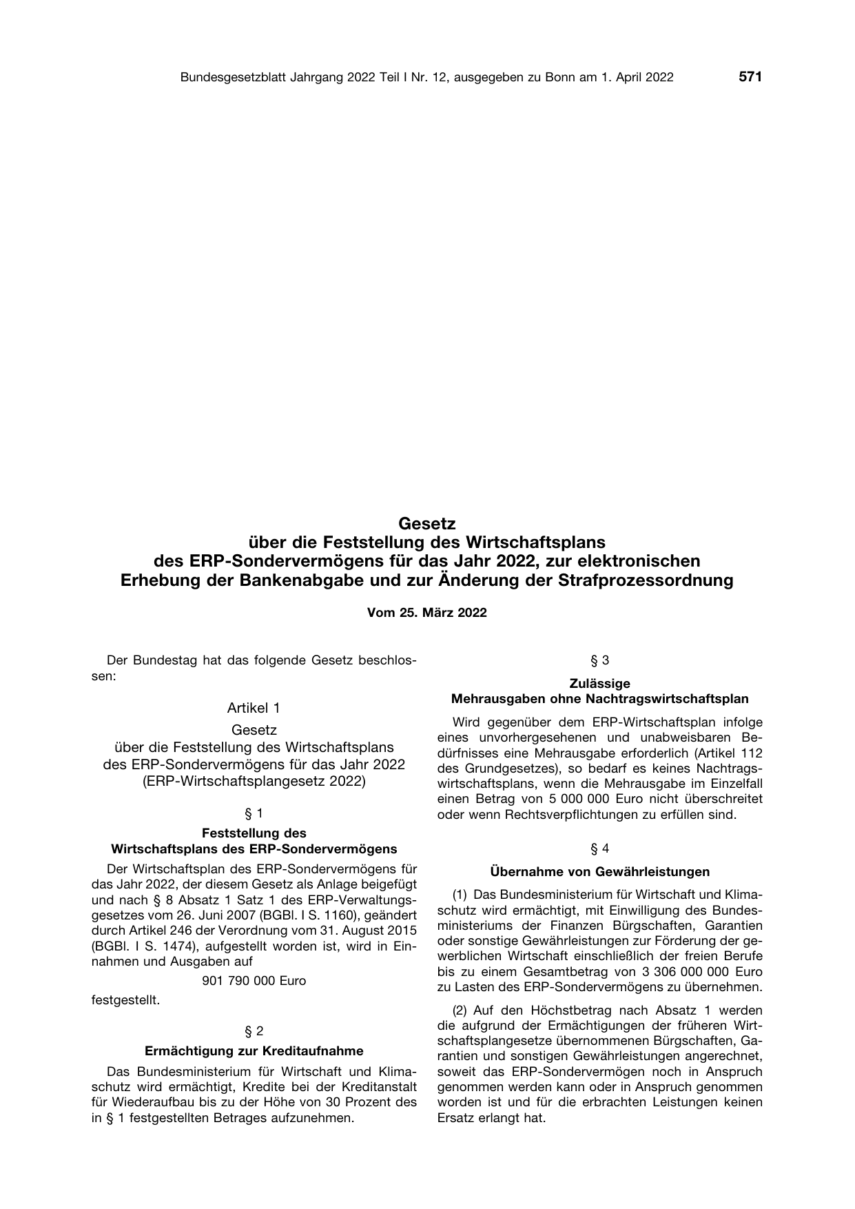 BGBl. 2022, Seite 571 — Originalseite als Abbildung
