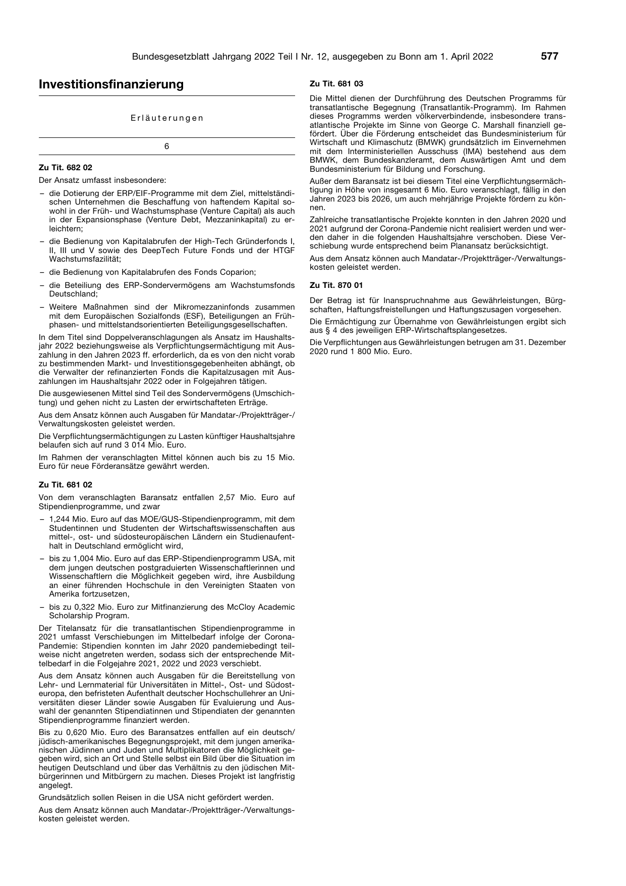 BGBl. 2022, Seite 577 — Originalseite als Abbildung