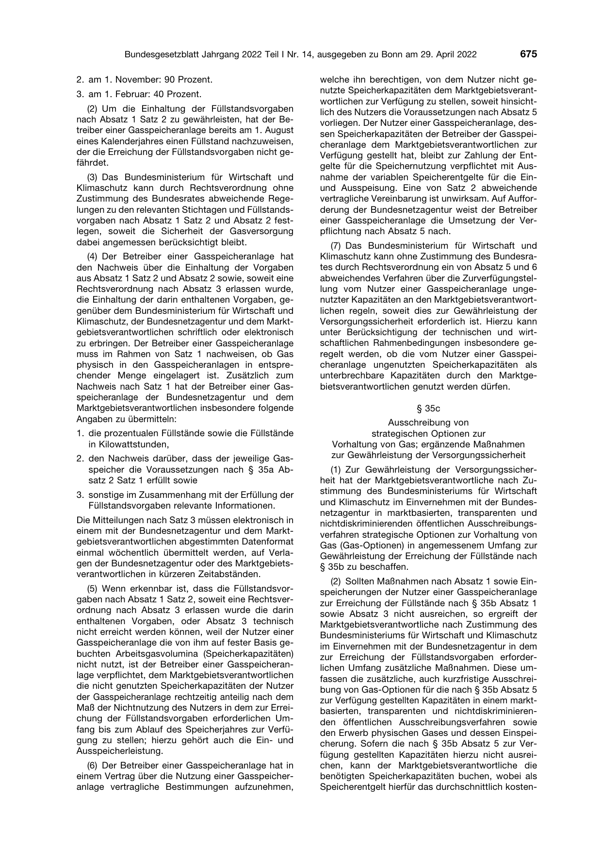 BGBl. 2022, Seite 675 — Originalseite als Abbildung