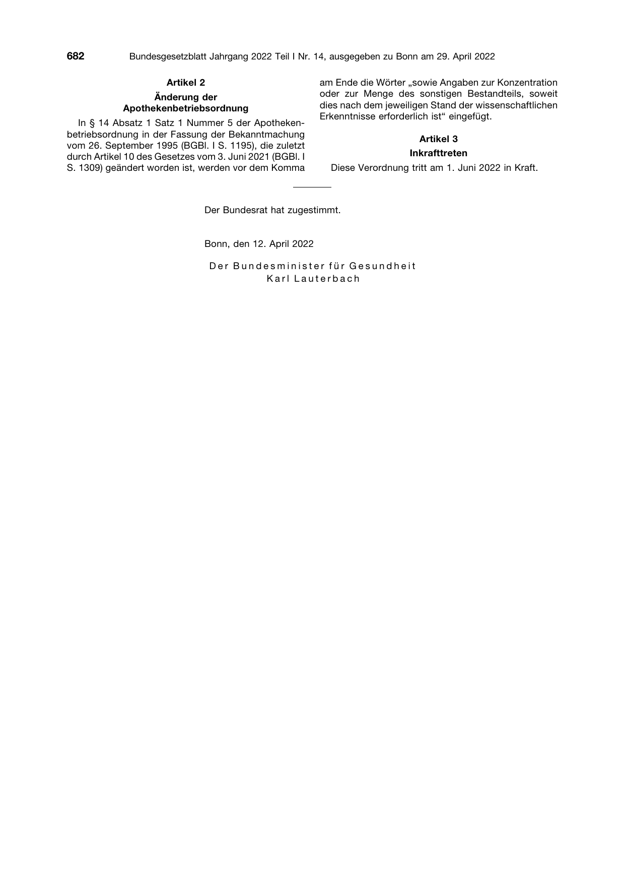BGBl. 2022, Seite 682 — Originalseite als Abbildung