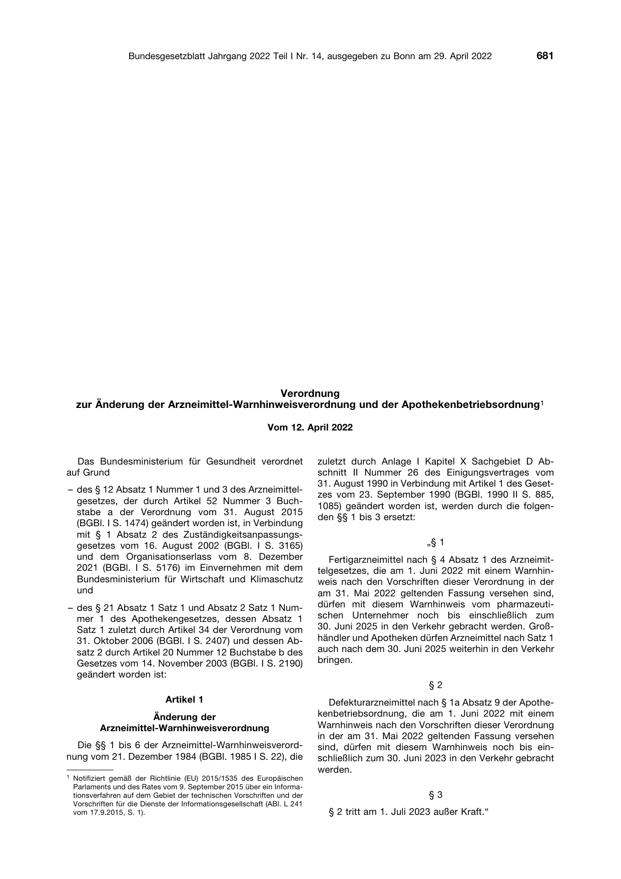 BGBl. 2022, Seite 681 — Originalseite als Abbildung