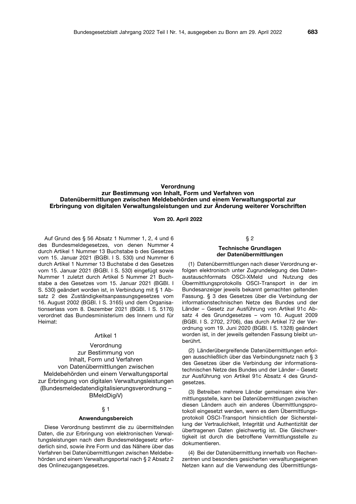 BGBl. 2022, Seite 683 — Originalseite als Abbildung