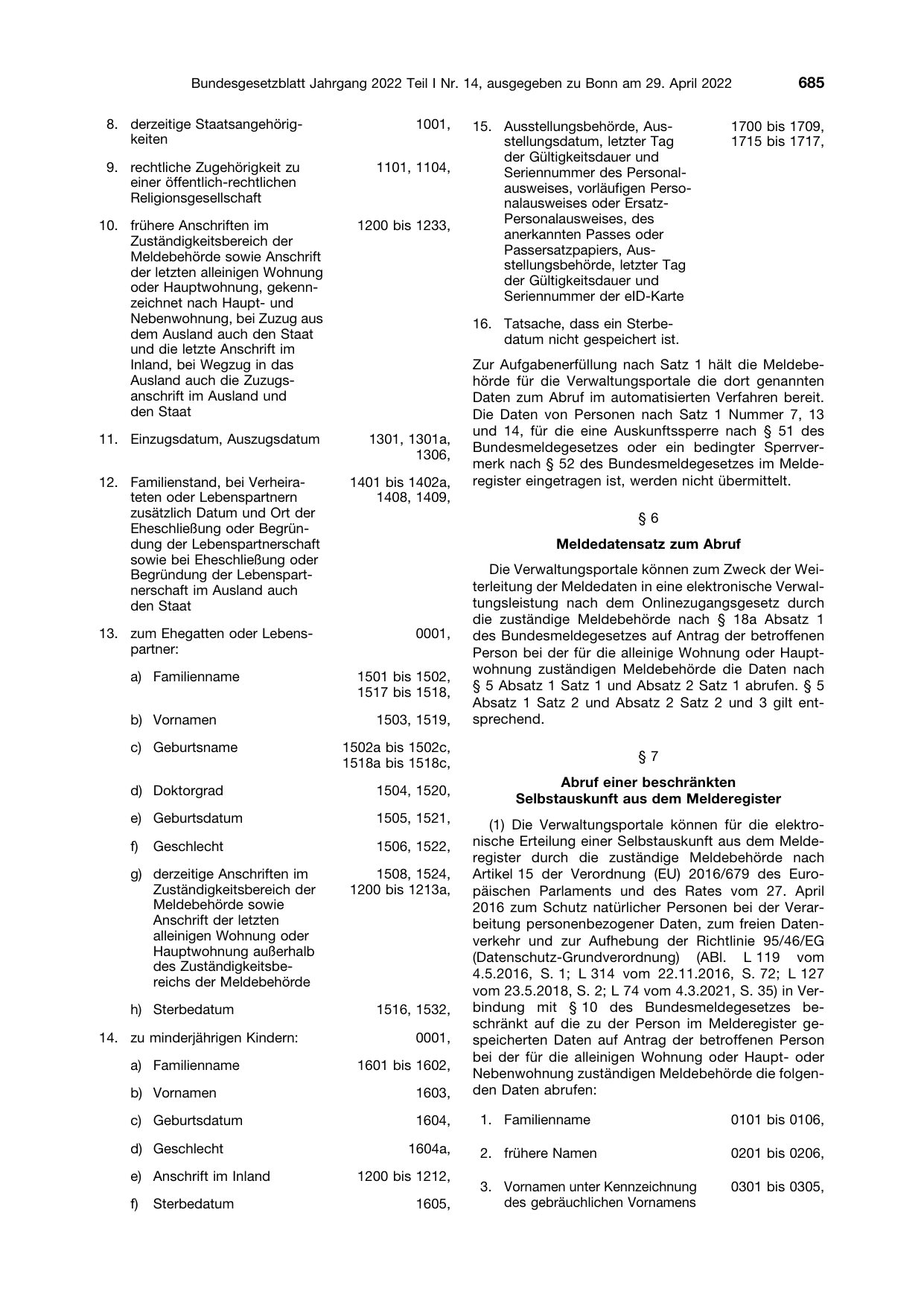 BGBl. 2022, Seite 685 — Originalseite als Abbildung