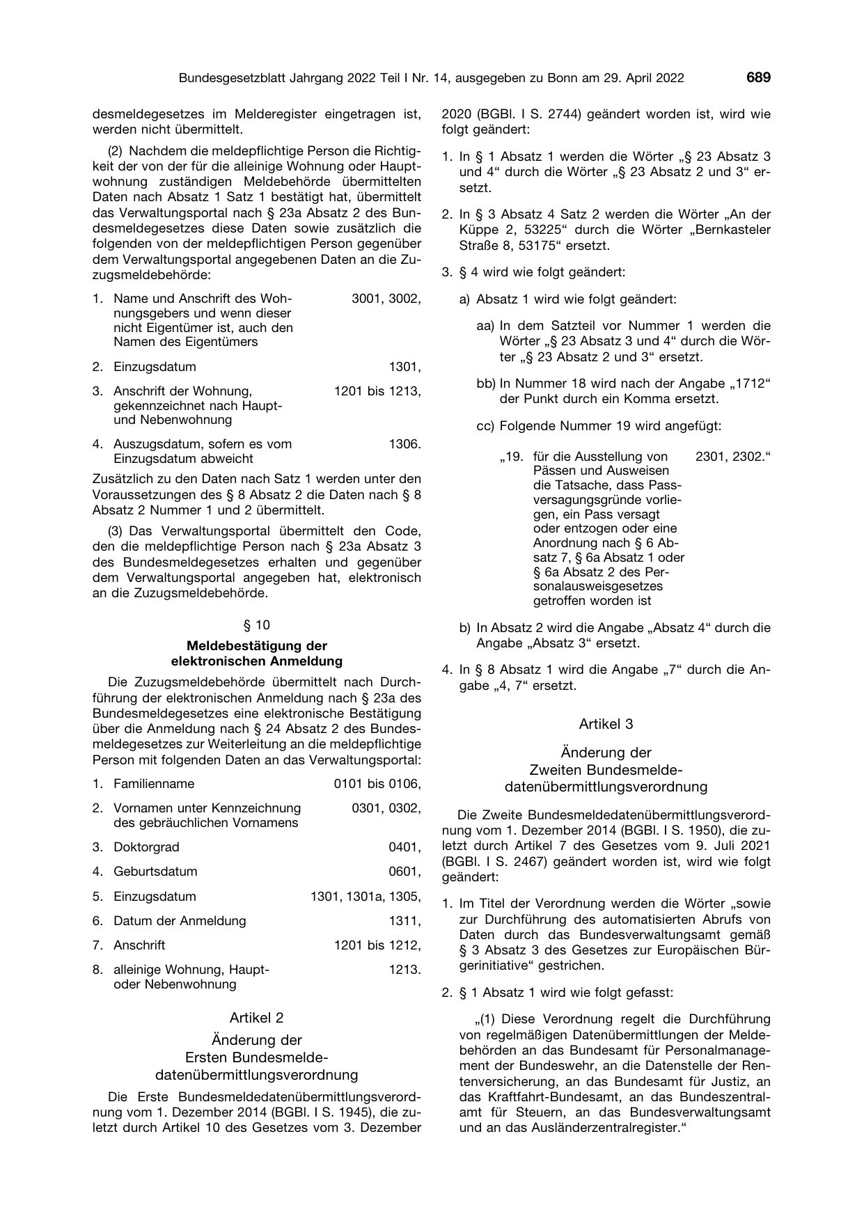 BGBl. 2022, Seite 689 — Originalseite als Abbildung