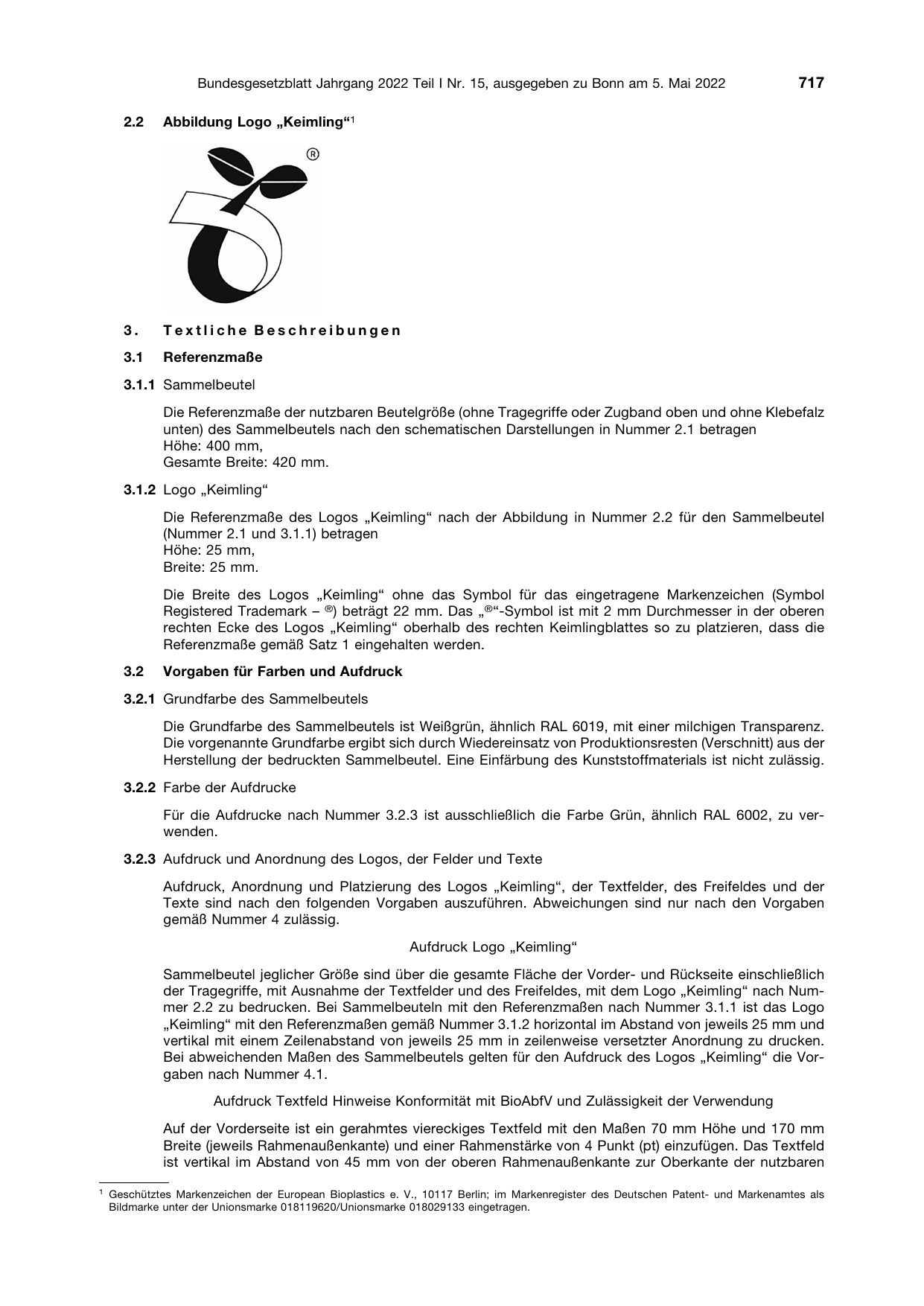 BGBl. 2022, Seite 717 — Originalseite als Abbildung