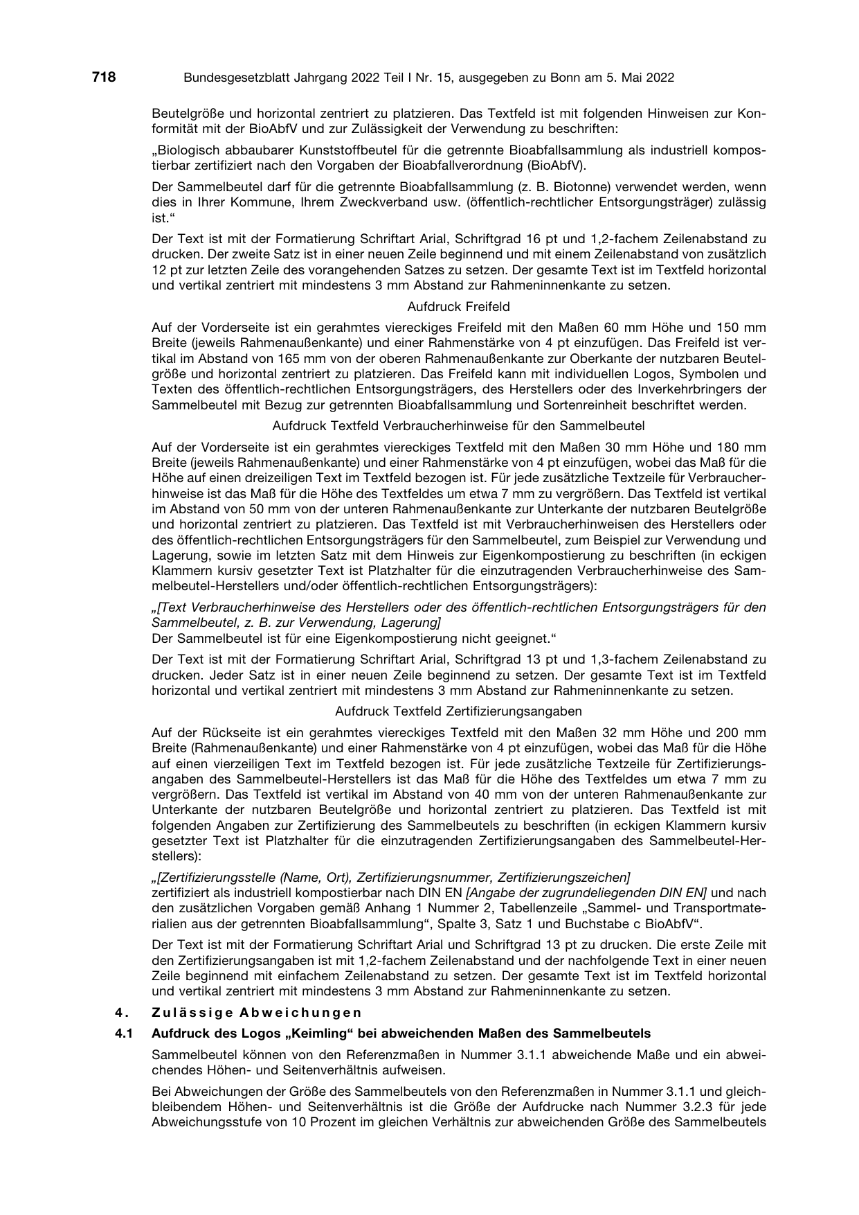BGBl. 2022, Seite 718 — Originalseite als Abbildung