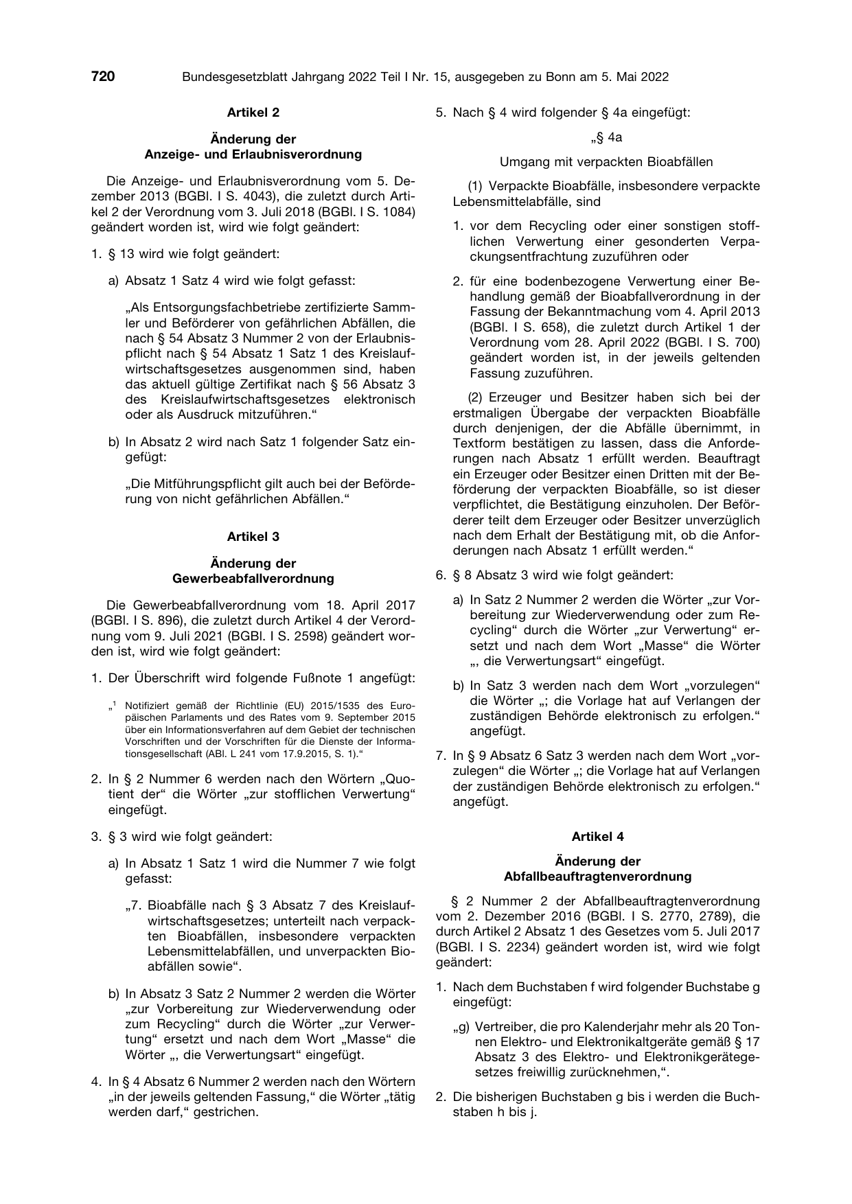 BGBl. 2022, Seite 720 — Originalseite als Abbildung