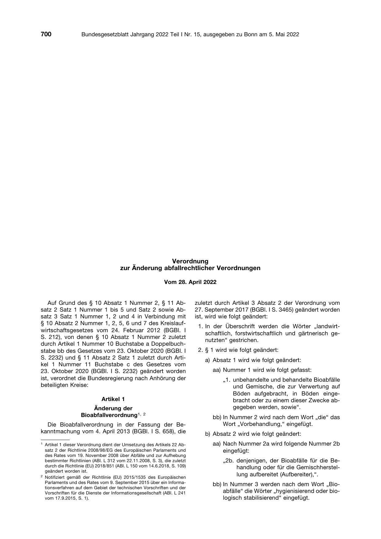 BGBl. 2022, Seite 700 — Originalseite als Abbildung