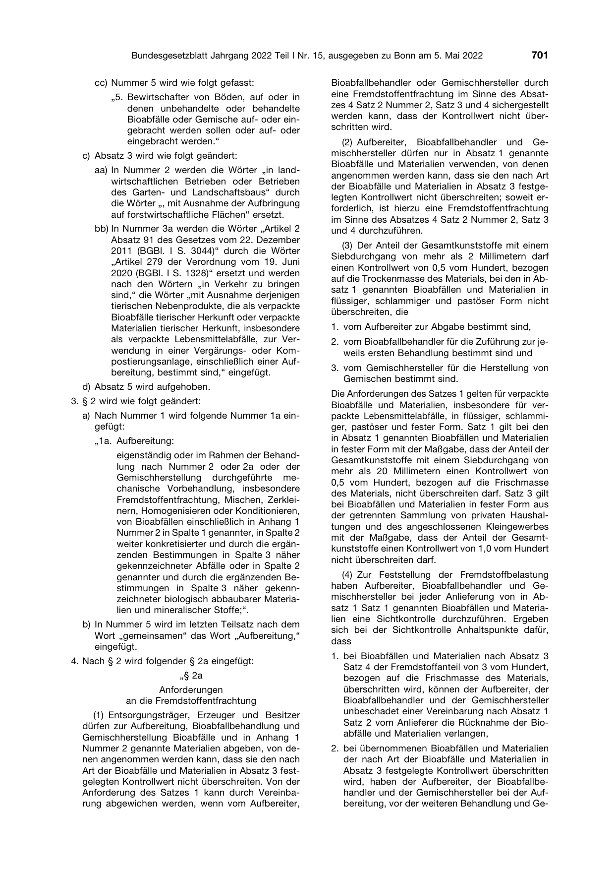 BGBl. 2022, Seite 701 — Originalseite als Abbildung